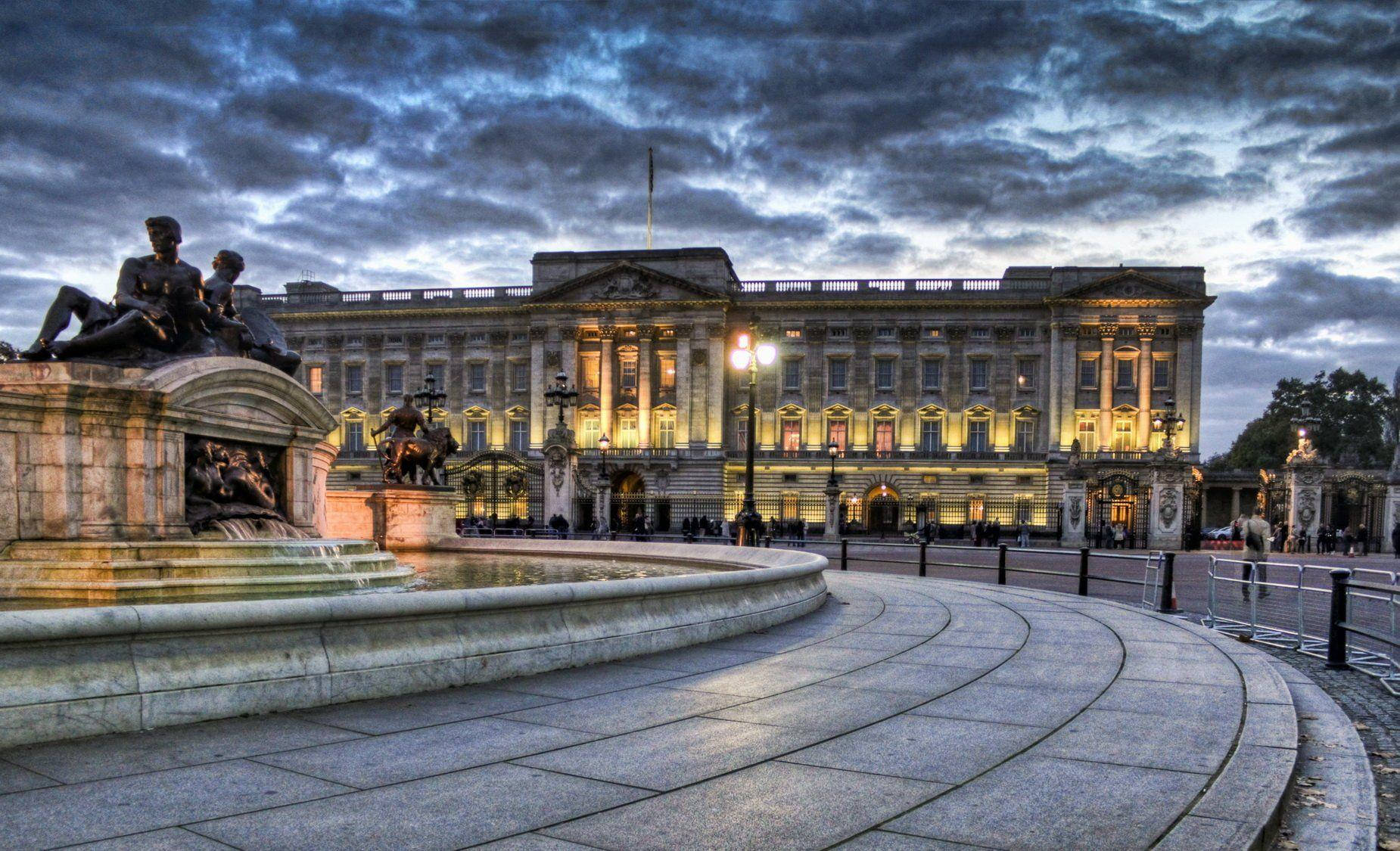 Buckingham Palace, fountain, dusk, HD Desktop Wallpaper