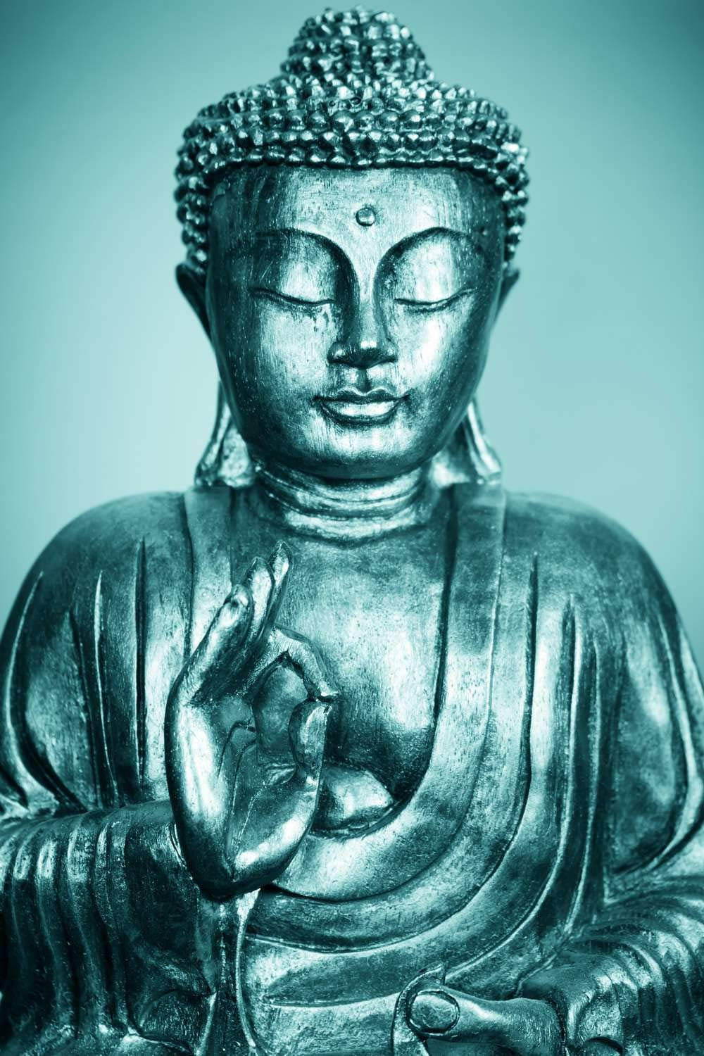 Buddha 3d, metallic blue, statue, HD Phone Wallpaper