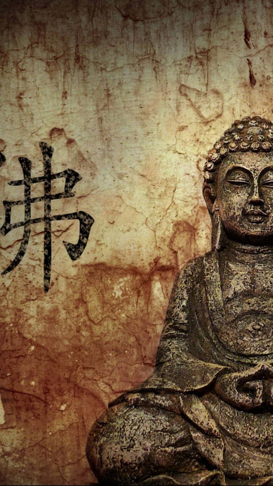 Buddha 3d, old and gold, weathered stone Buddha statue, Full HD Phone Wallpaper