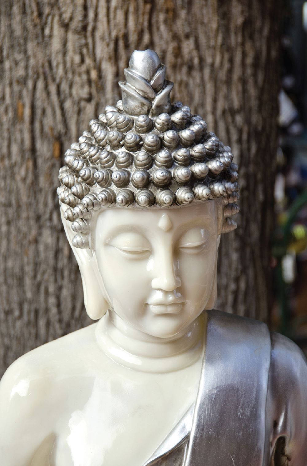 Buddha 3d, white porcelain figurine, silver ushnisha, HD Phone Wallpaper