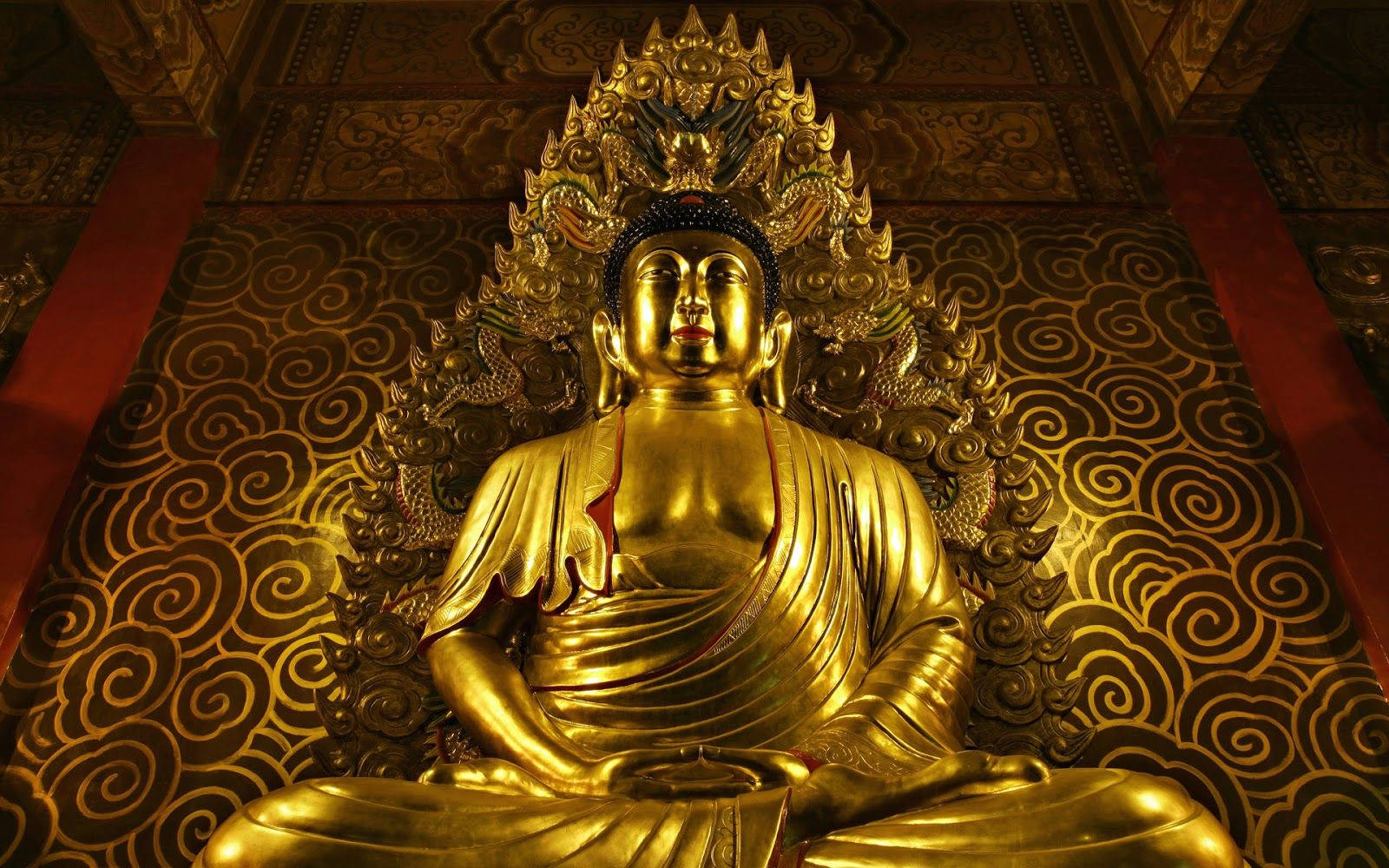 Buddha 3d, giant golden statue, temple, HD Desktop Wallpaper