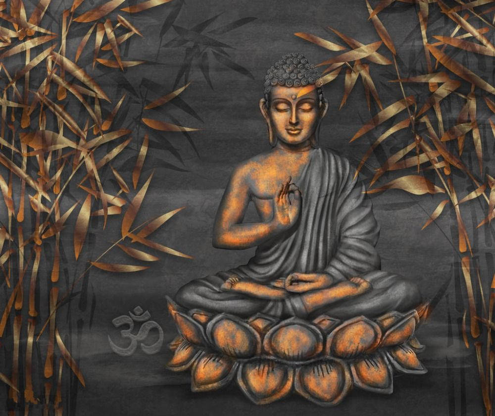 Buddha 3d, bamboo trees, golden bamboo, SD Desktop Wallpaper