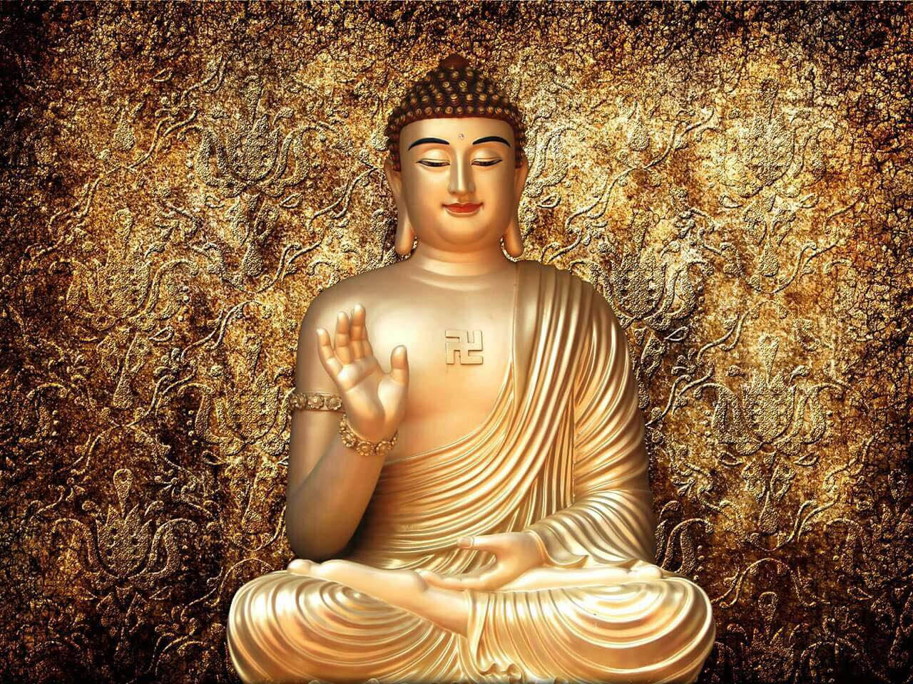 Buddha 3d, golden statue, serene meditation posture, HD Desktop Wallpaper