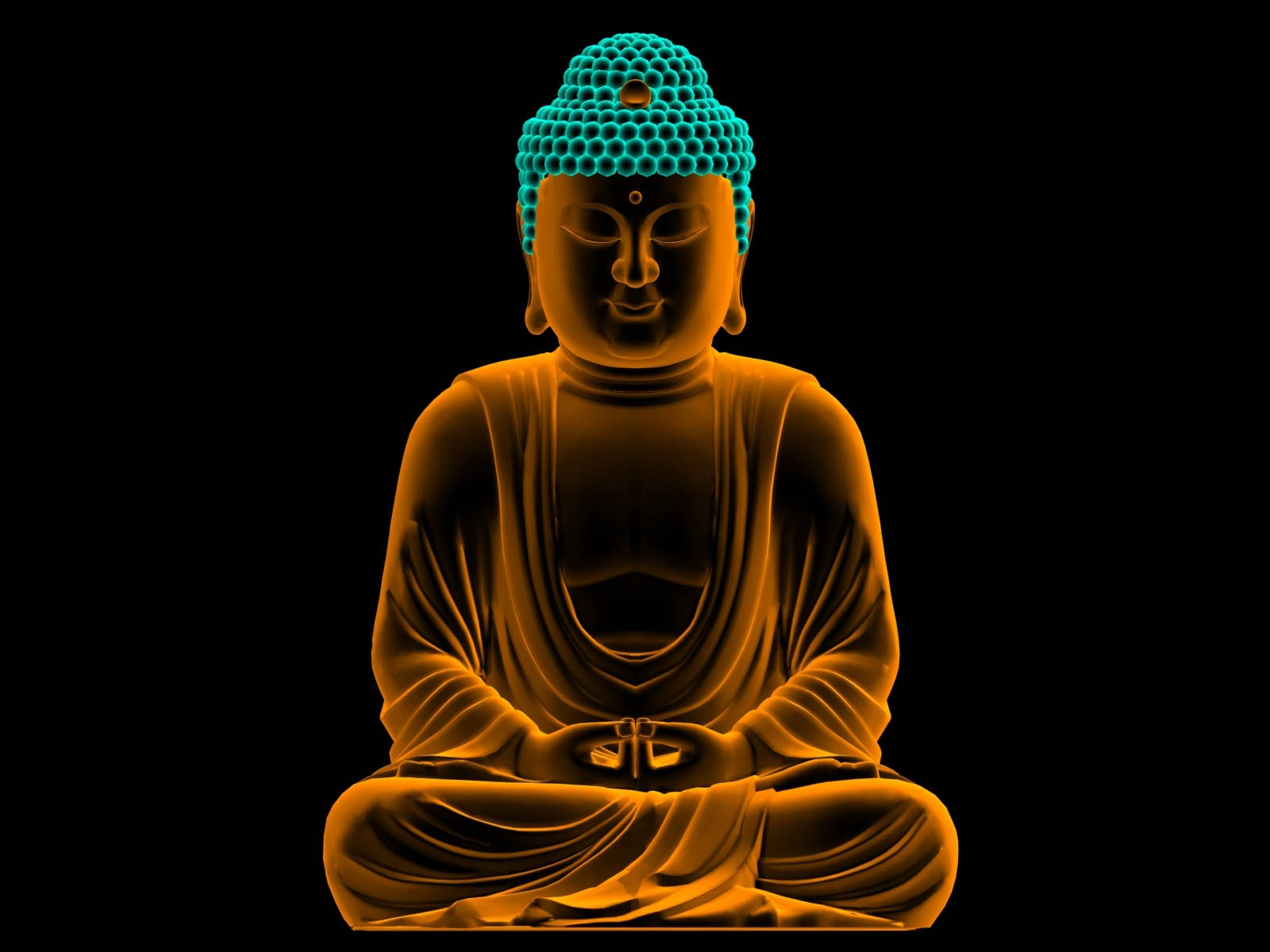 Buddha 3D, luminous orange, turquoise ushnisha crown, HD Desktop Wallpaper