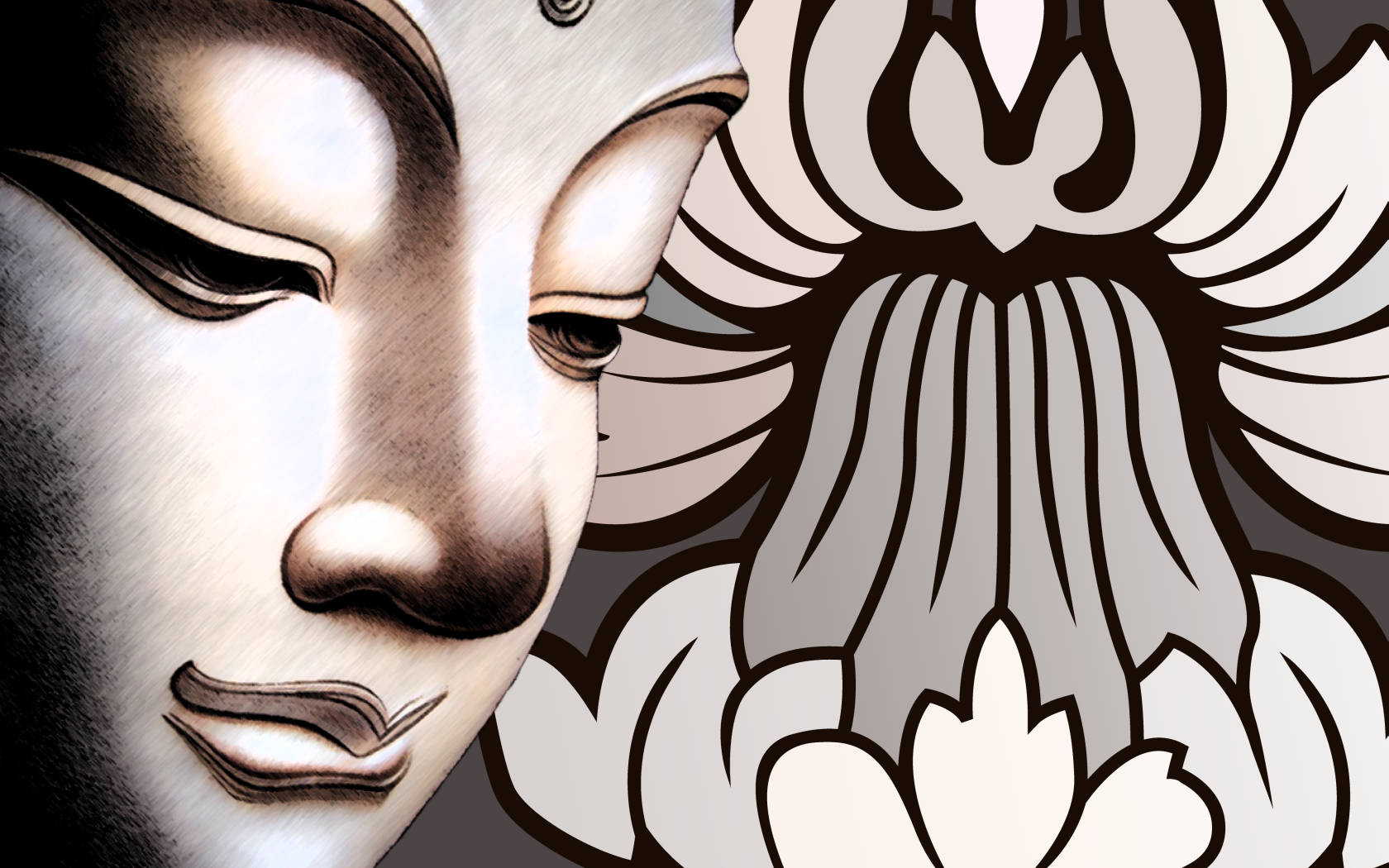 Buddha, monochrome, stylized lotus flower, HD Desktop Wallpaper