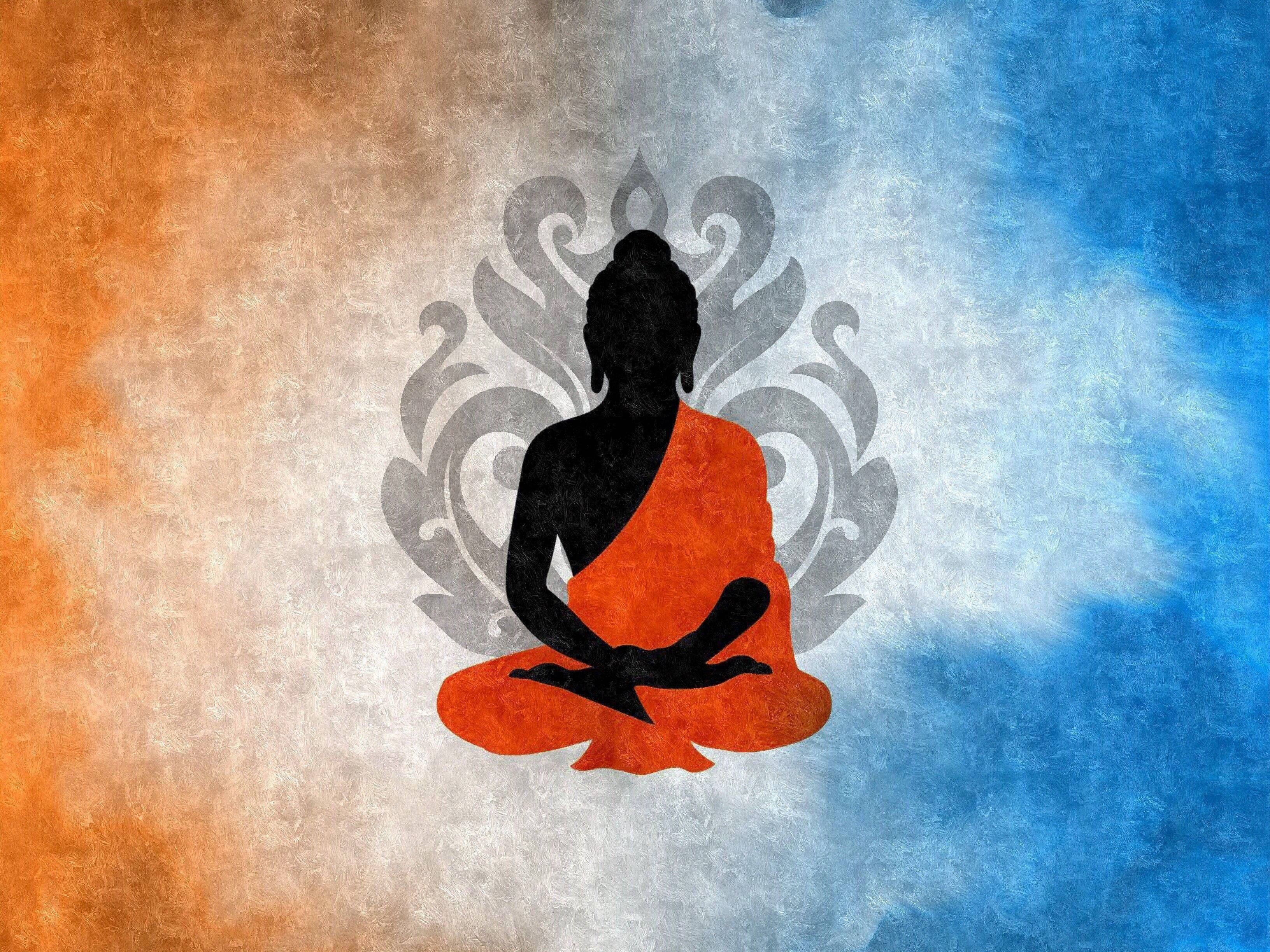 Black Buddha Desktop, Buddha, orange robe, 2K Desktop Wallpaper