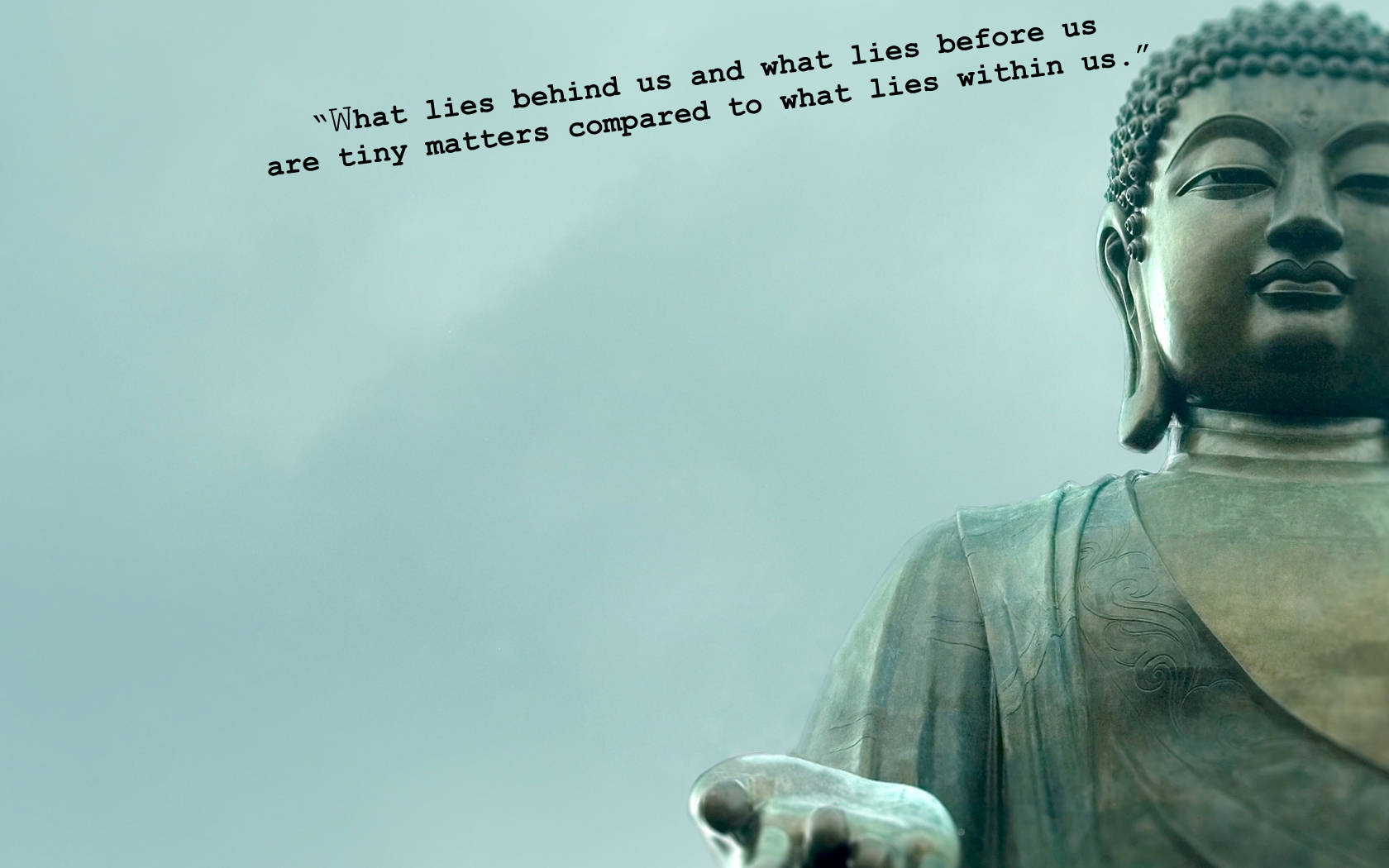 Buddha, teal sky, inspirational quote overlay, HD Desktop Wallpaper