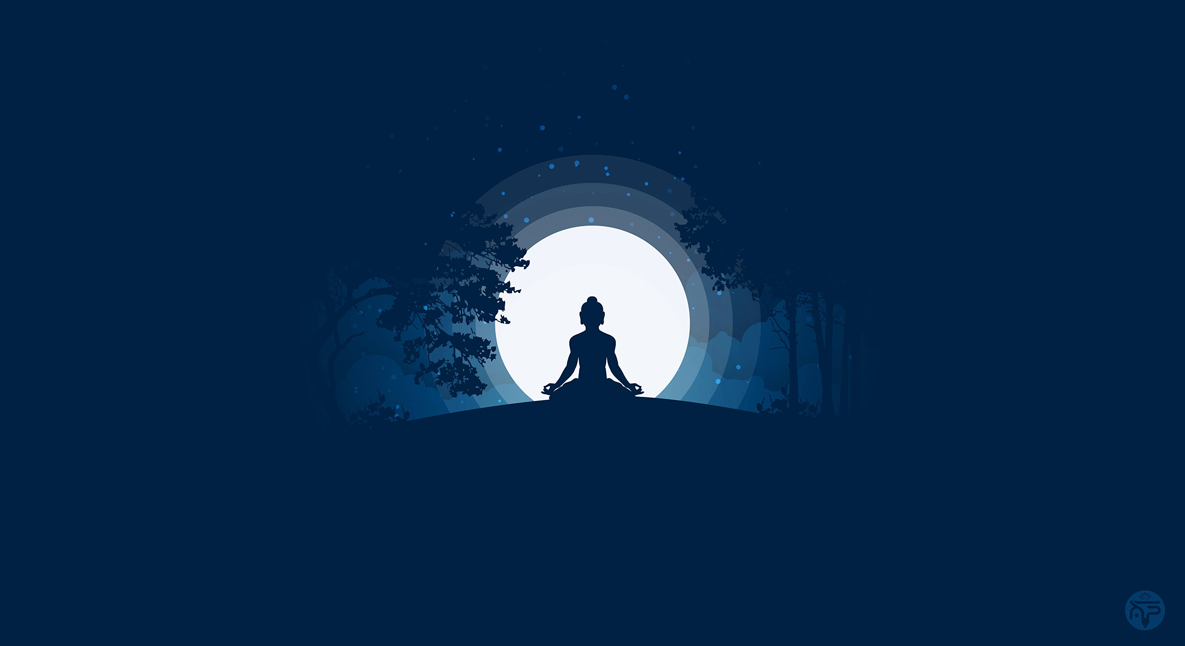 minimalist meditating buddha, silhouette, hill, 4K Desktop Wallpaper