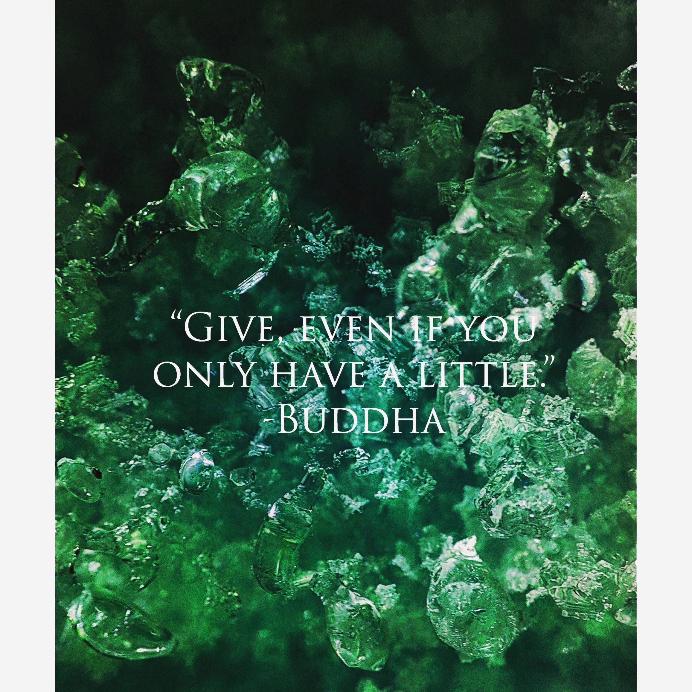 Buddha quote, translucent green ice crystals, white text, Full HD Desktop Wallpaper