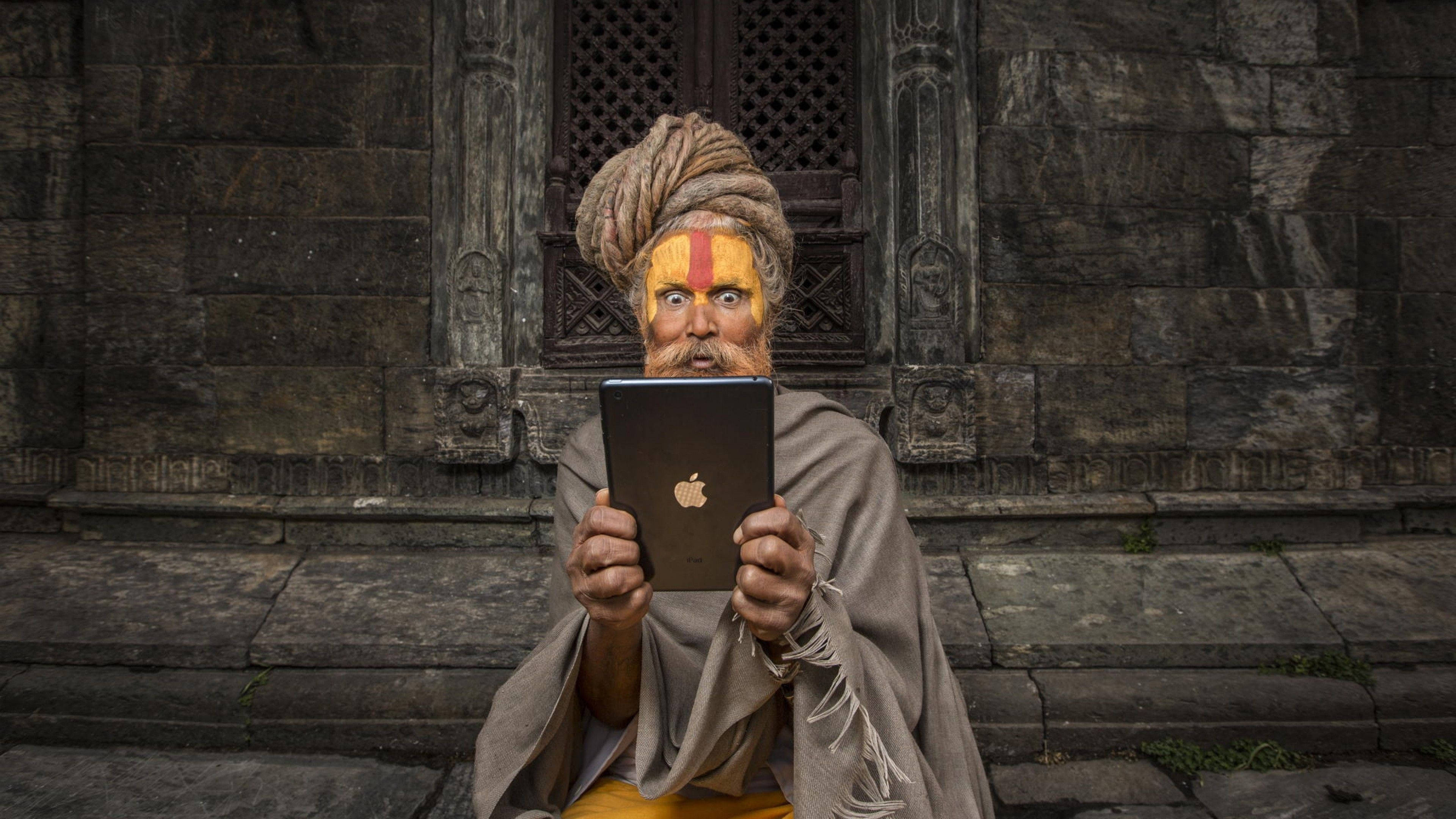 Buddha, iPad, painted face, 4K Desktop Wallpaper