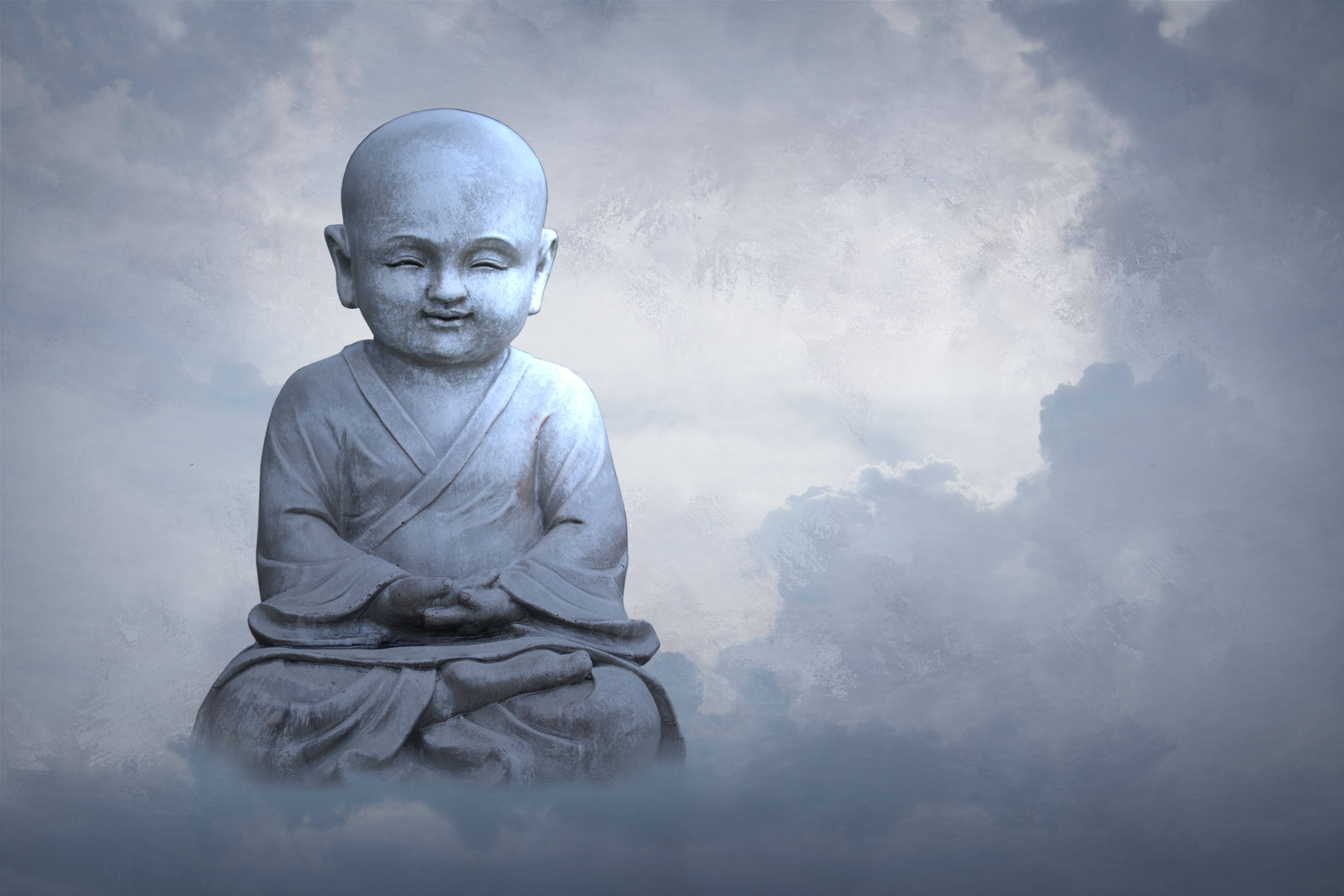 white buddha, cloud, stone statue, 5K Desktop Wallpaper
