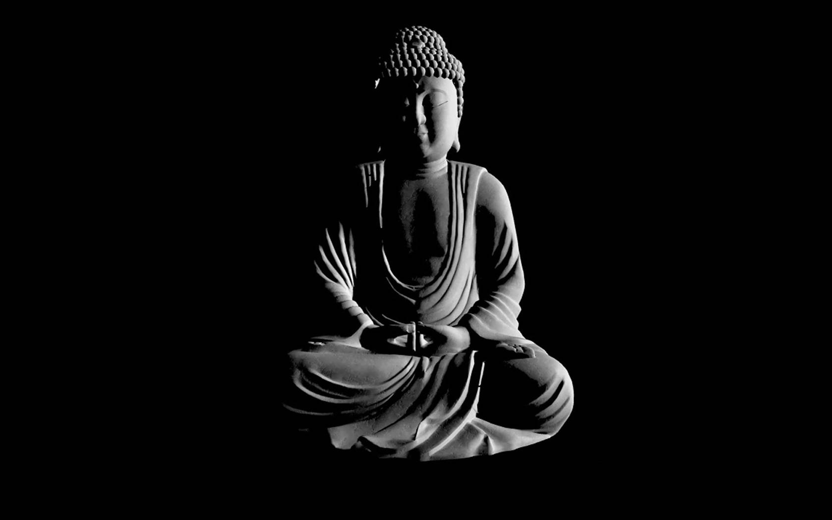 Buddha, monochrome, black background, HD Desktop Wallpaper