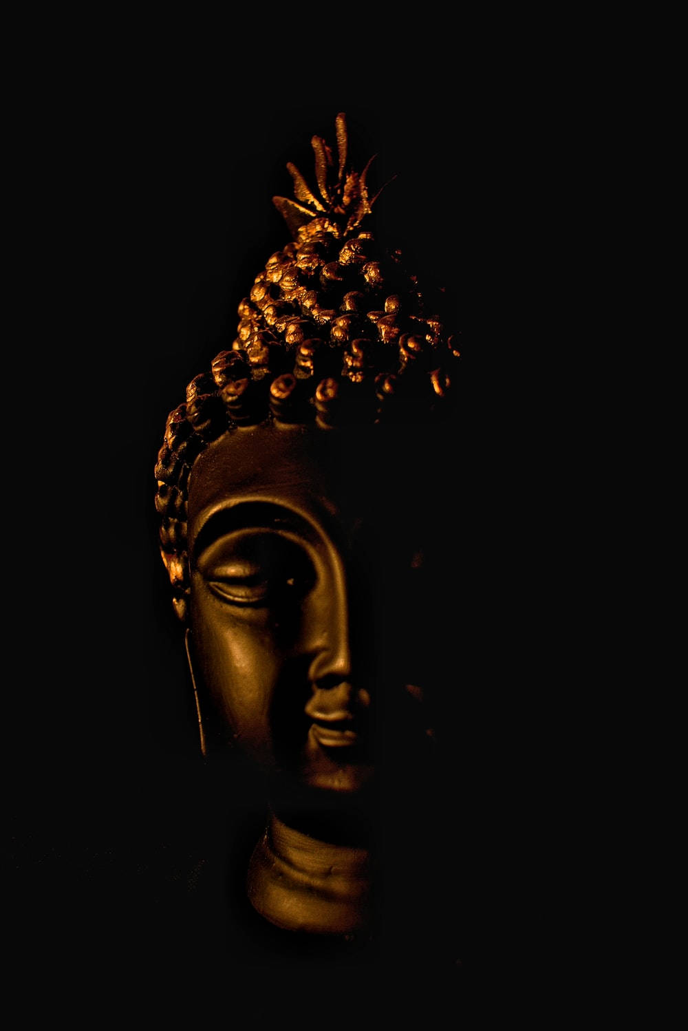 Buddha, 3D wooden sculpted head, golden, HD Phone Wallpaper