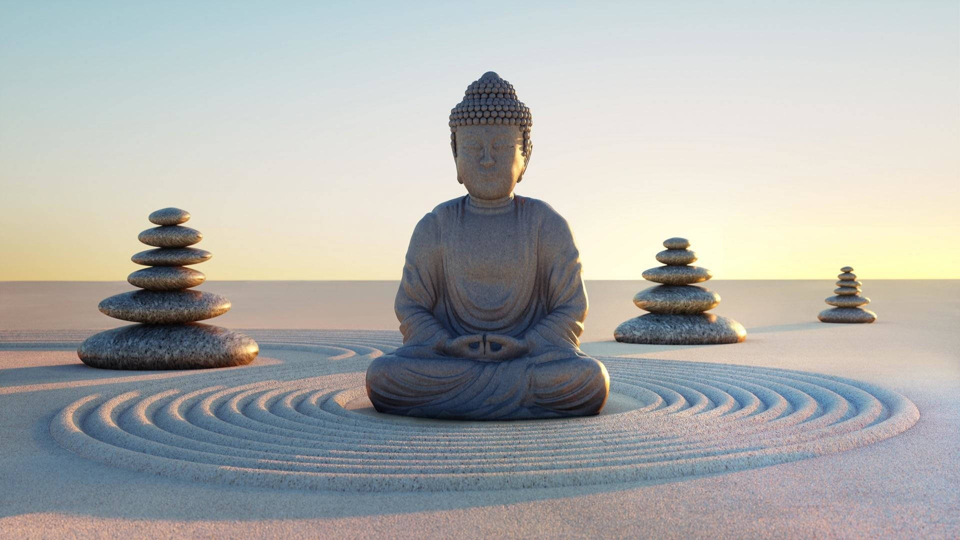 Buddha, 3D, pebble stones, Full HD Desktop Wallpaper