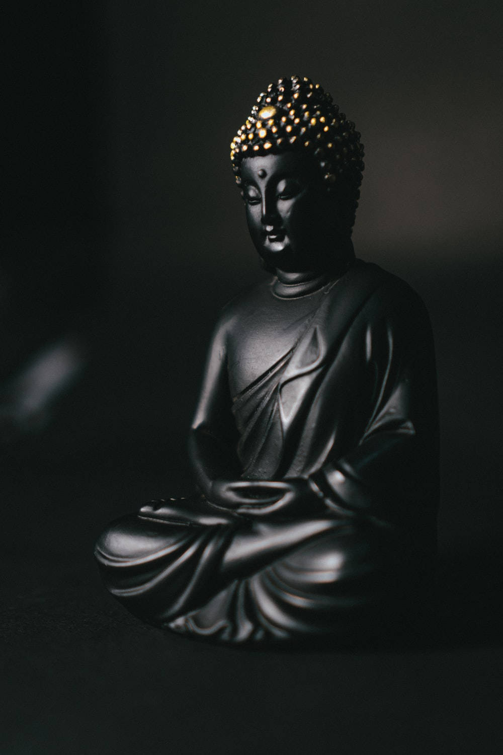 Buddha, 3D smooth black statue, golden ushnisha, HD Phone Wallpaper