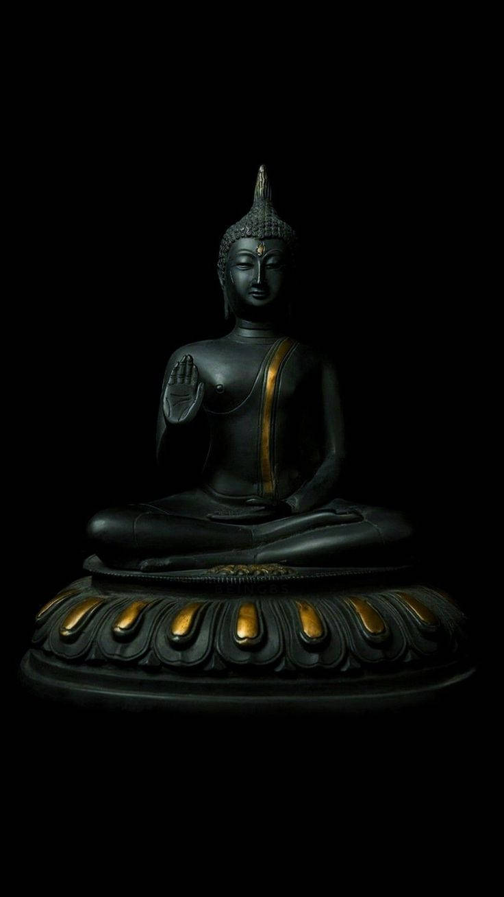Buddha, 3D black statue, gold accents, HD Phone Wallpaper