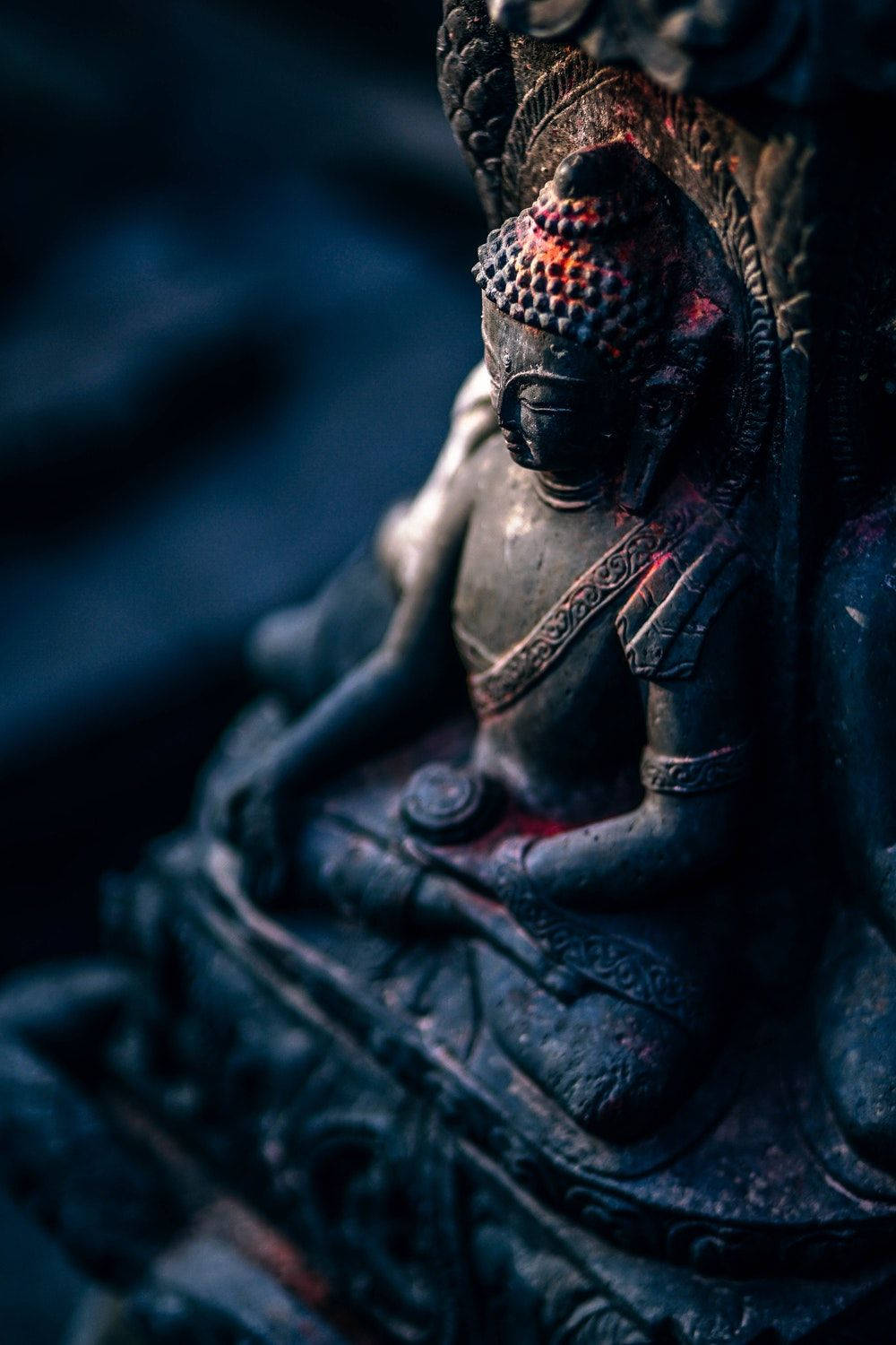 Buddha, 3D stone figurine, glowing red accents, HD Phone Wallpaper