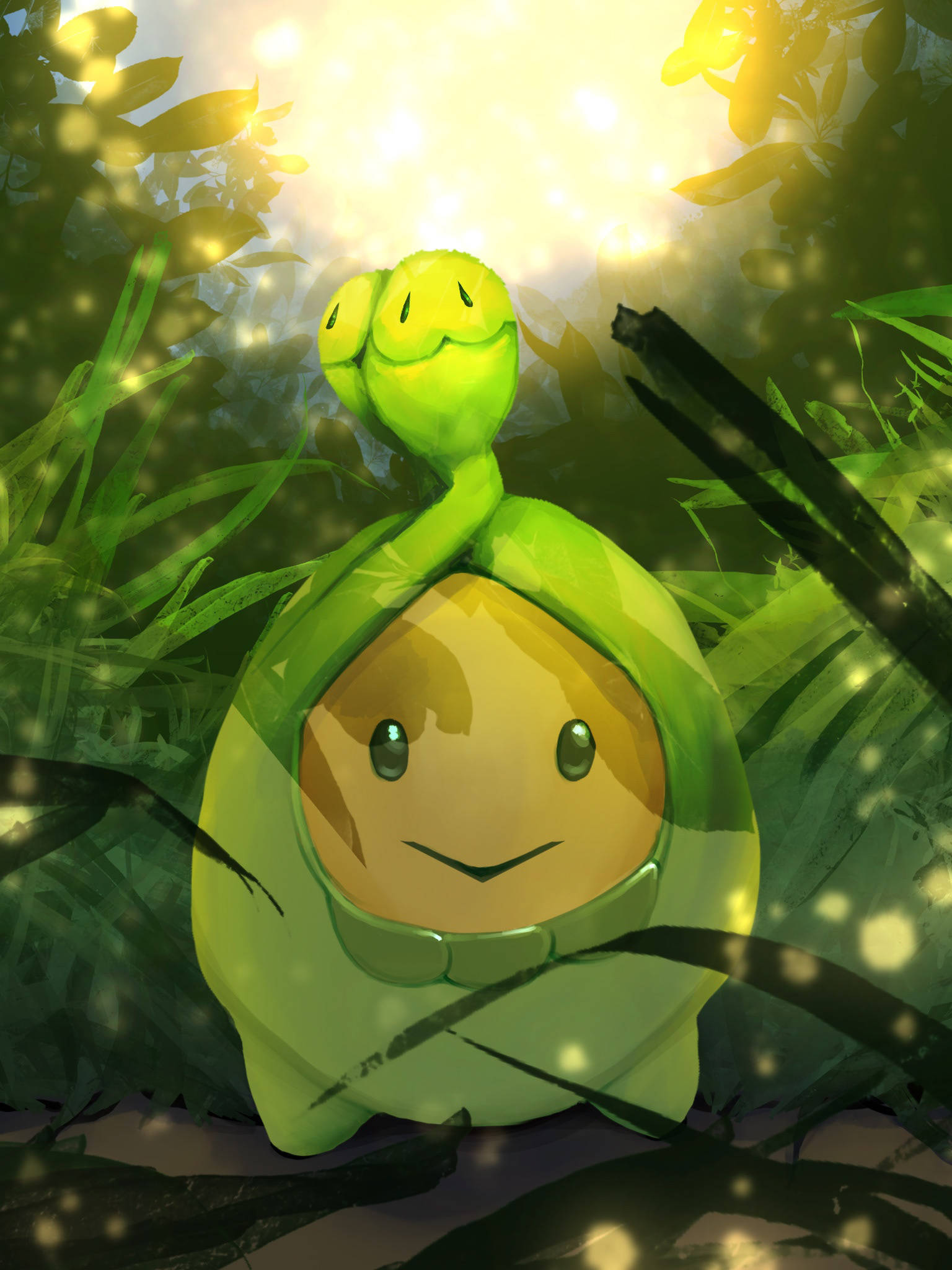 Budew, tall grass, glowing foliage, Full HD Phone Wallpaper