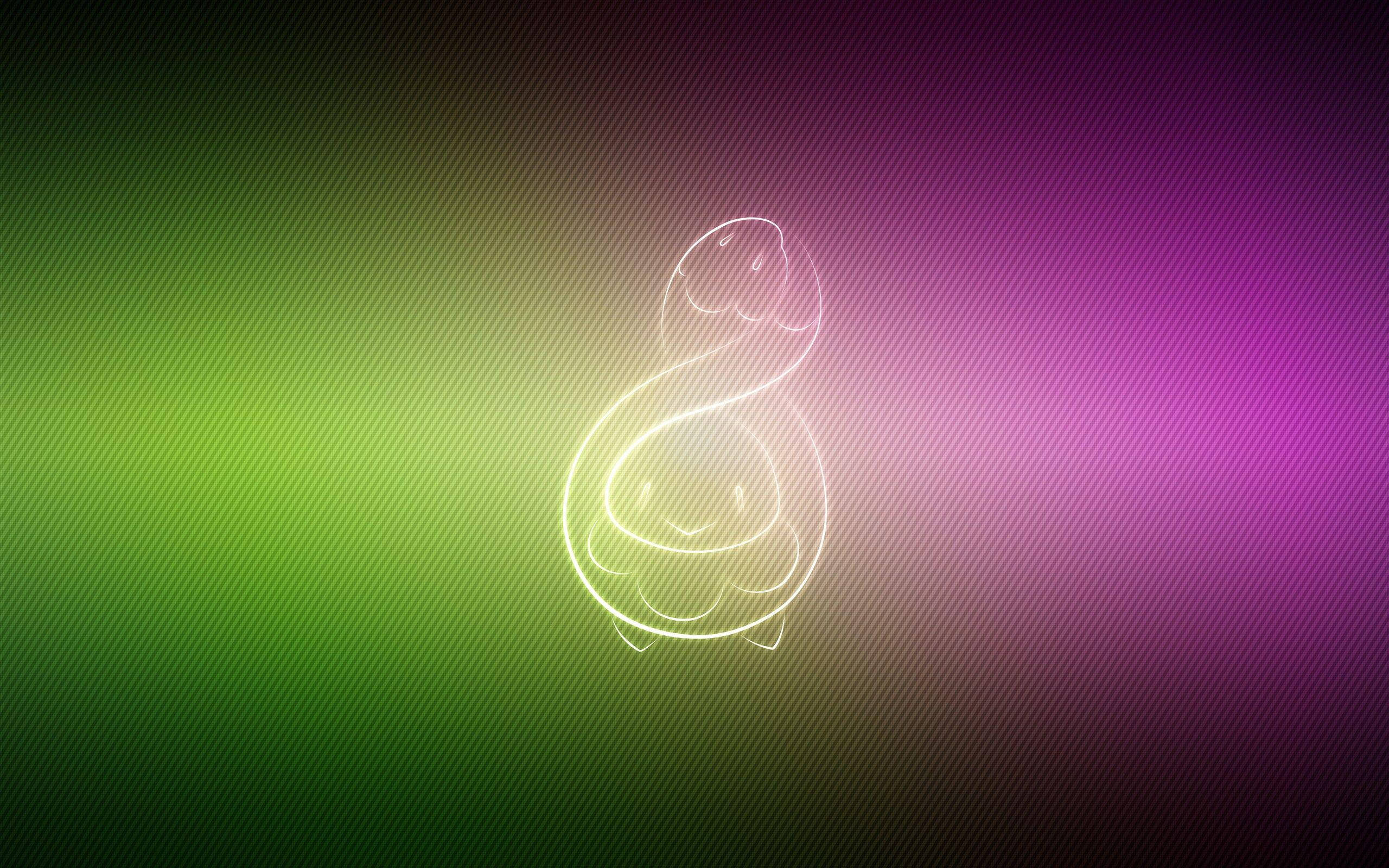 Budew, green to purple gradient, glowing white line drawing, 2K Desktop Wallpaper