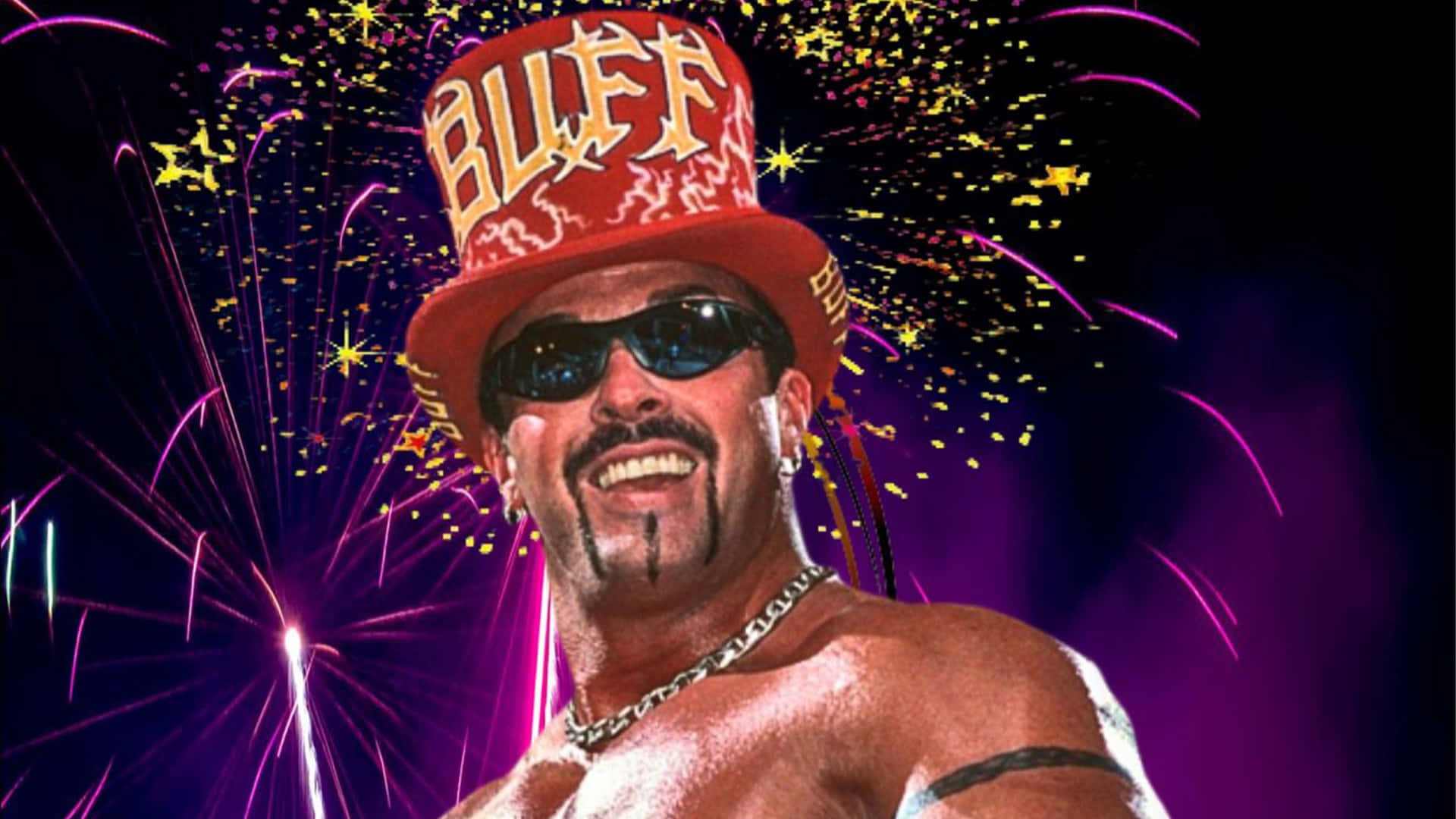 Buff Bagwell, red 'BLUFF' top hat, sunglasses, Full HD Desktop Wallpaper