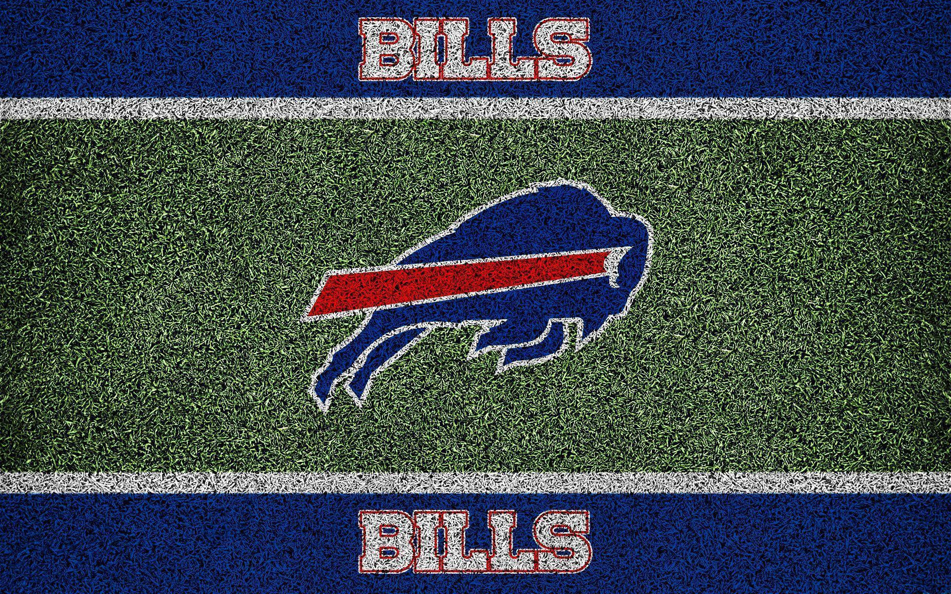 Buffalo Bills, textured green football field, blue end zones, Full HD Desktop Wallpaper