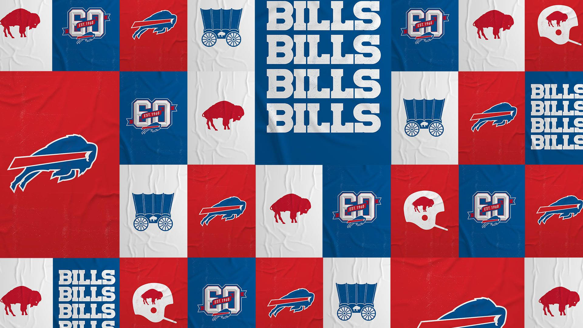 Buffalo Bills, red blue and white checkered fabric background, repeating team logos, Full HD Desktop Wallpaper