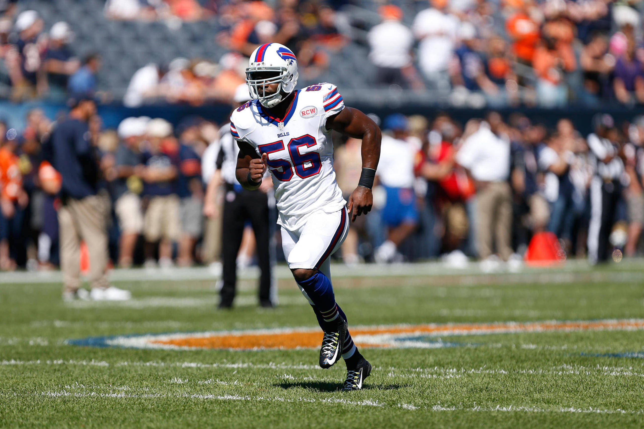 Buffalo Bills, number 56, white uniform, 2K Desktop Wallpaper
