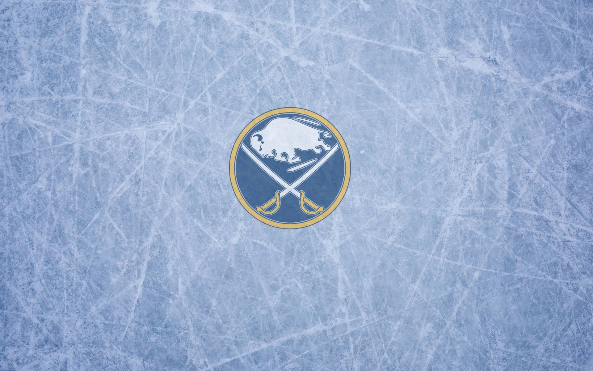 Buffalo Sabres, scratched ice rink surface, blue and white tones, Full HD Desktop Wallpaper