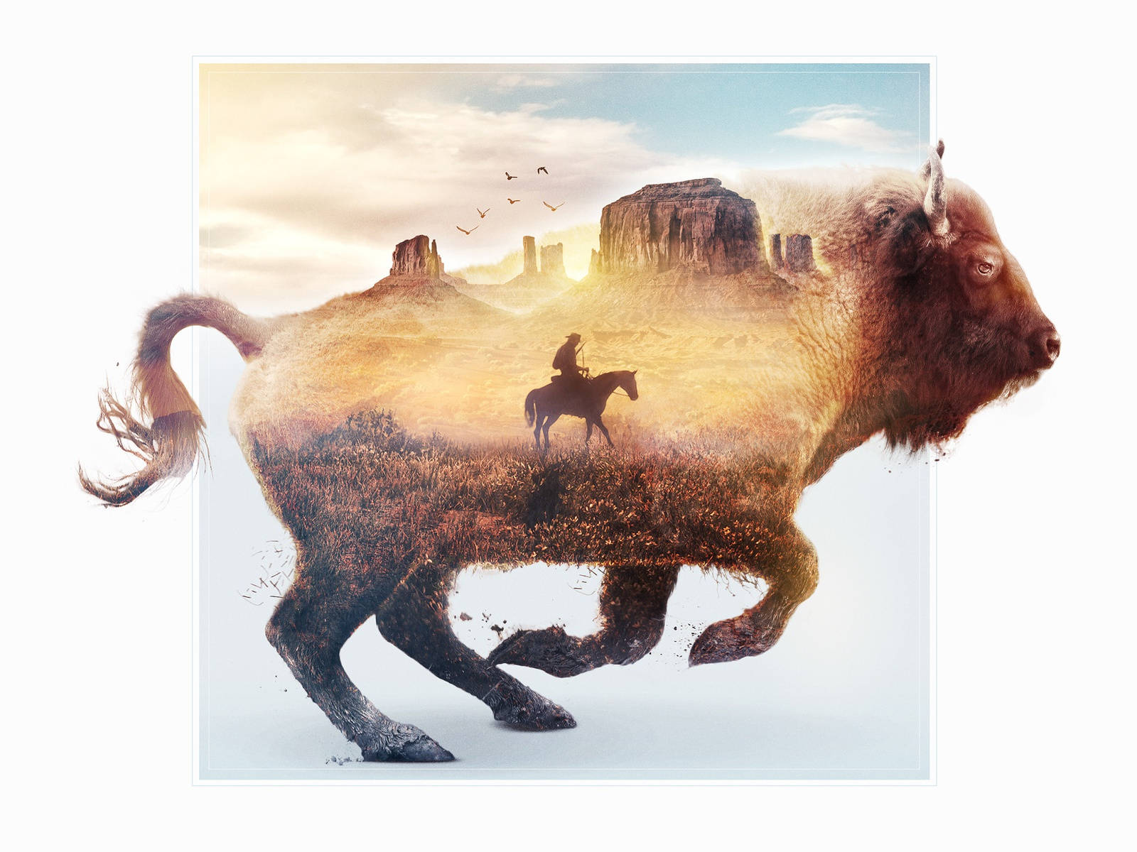 Buffalo, bison silhouette, desert canyon, HD Desktop Wallpaper