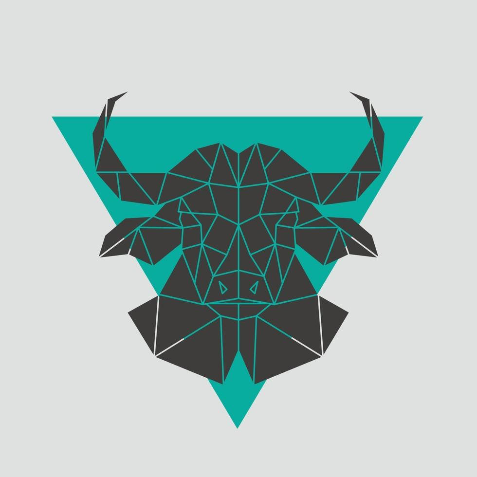 geometric buffalo head, sharp black facets, teal outlines, SD Desktop Wallpaper