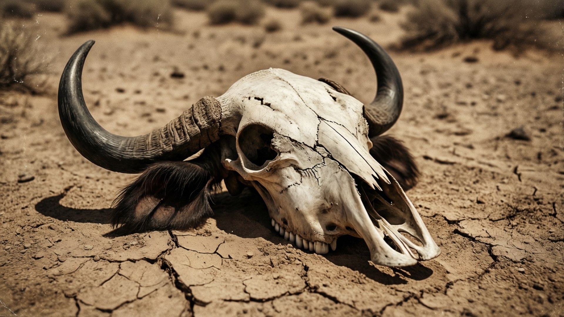 buffalo skull, desert, cracked dry earth, Full HD Desktop Wallpaper