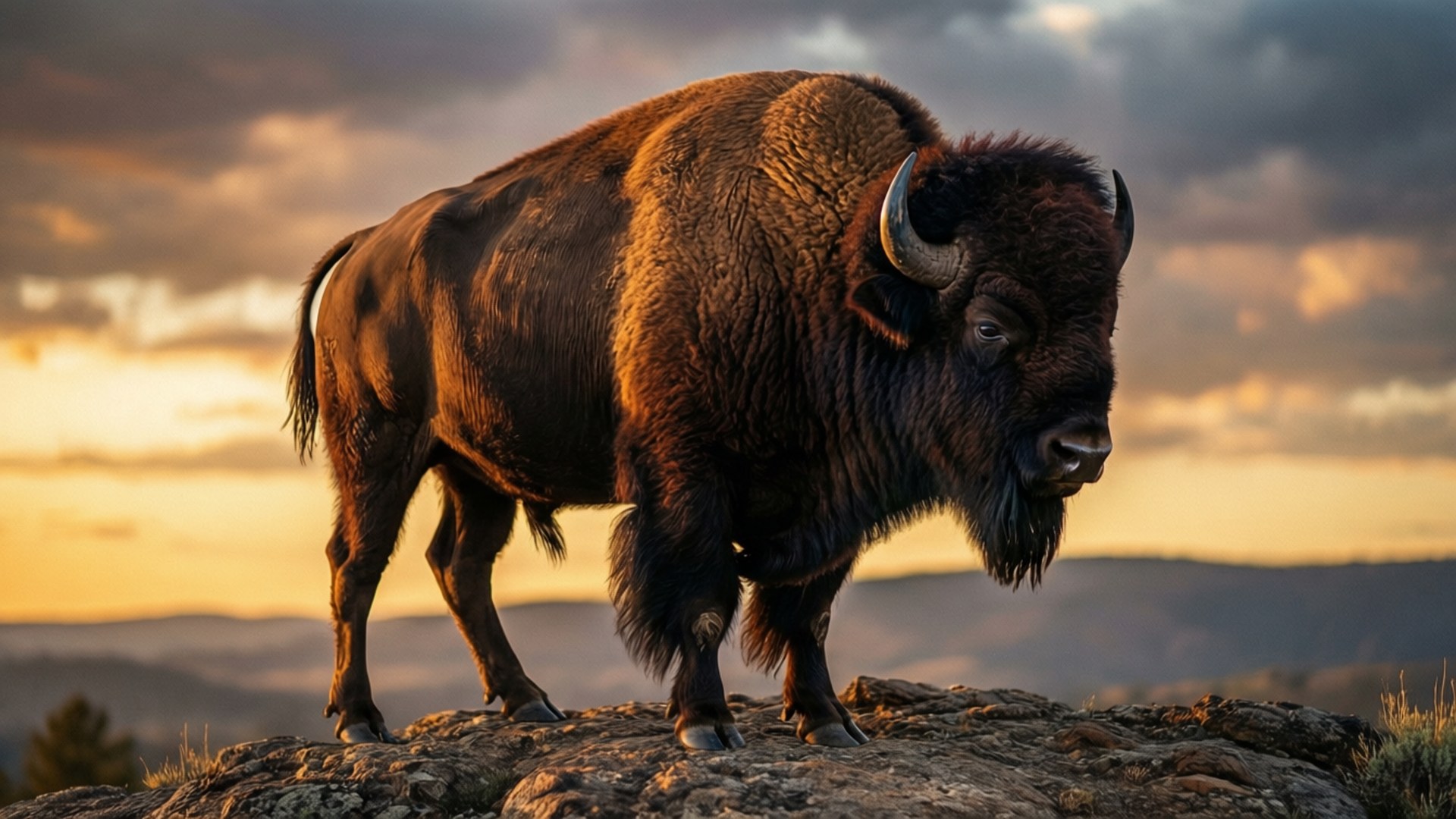 Buffalo, golden hour, sunset, Full HD Desktop Wallpaper