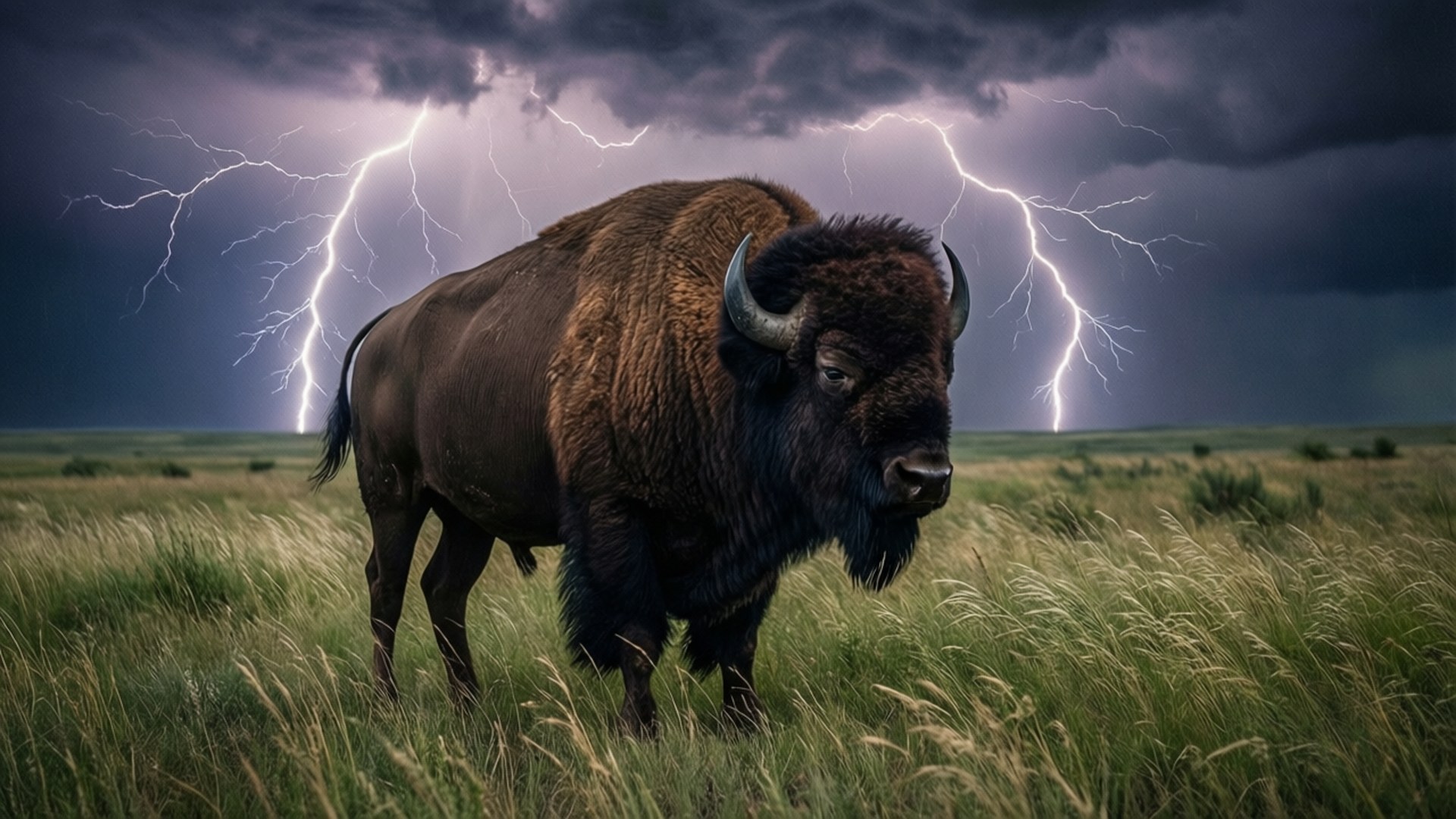 Buffalo, Thunderstorm, Lightning, Full HD Desktop Wallpaper
