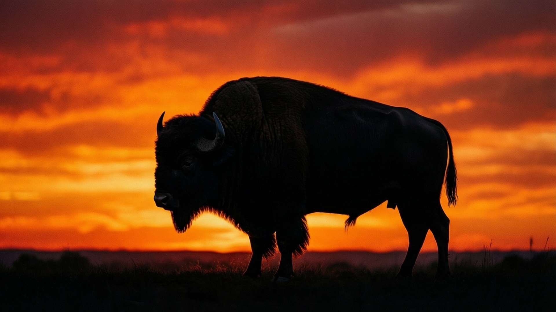 sunset, buffalo, silhouette, Full HD Desktop Wallpaper