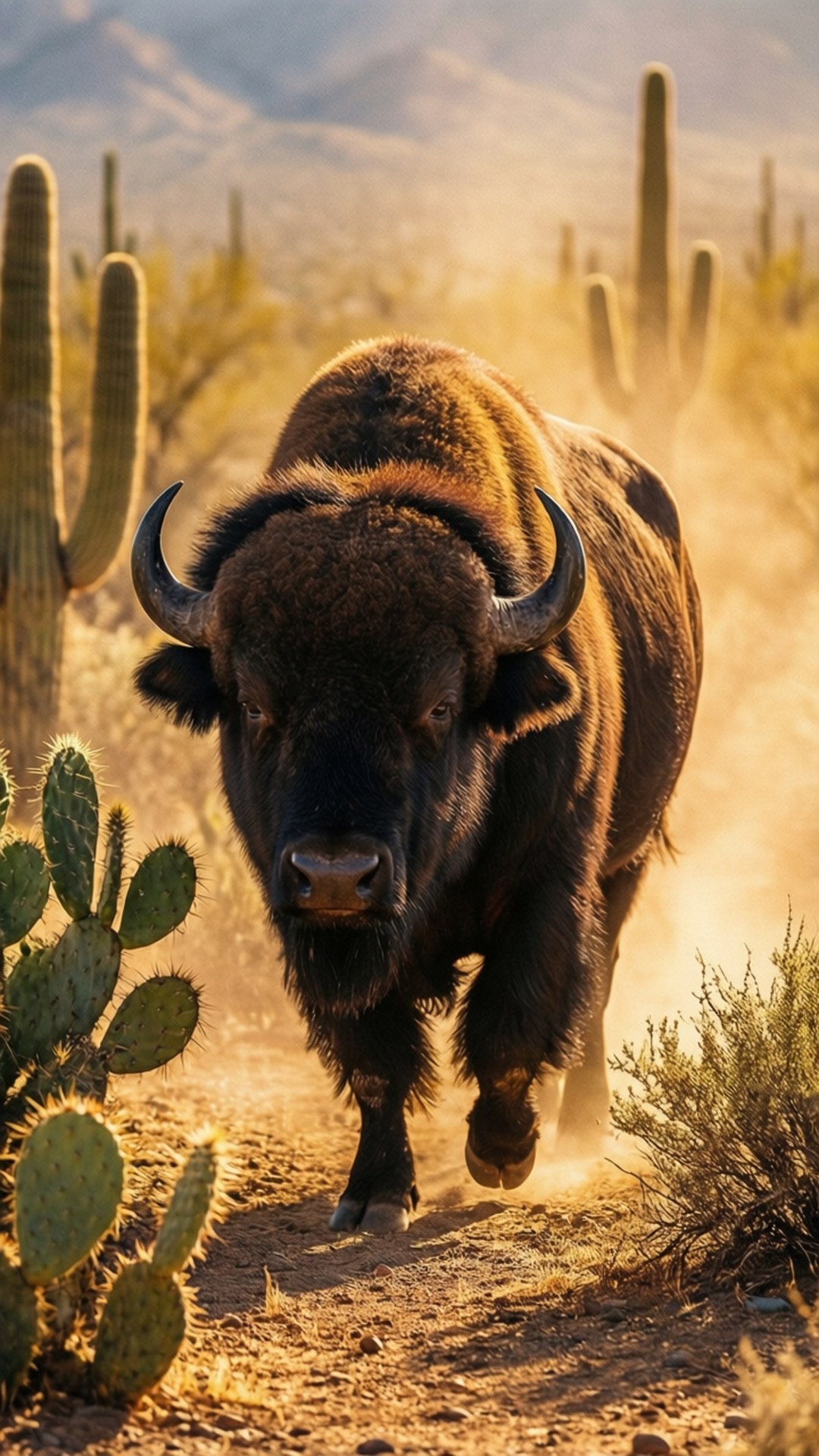 Desert Buffalo, bison, dusty desert terrain, Full HD Phone Wallpaper