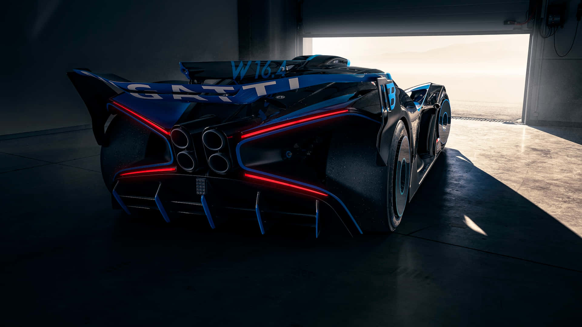 Bugatti Bolide, rear design, glowing red taillights, Full HD Desktop Wallpaper