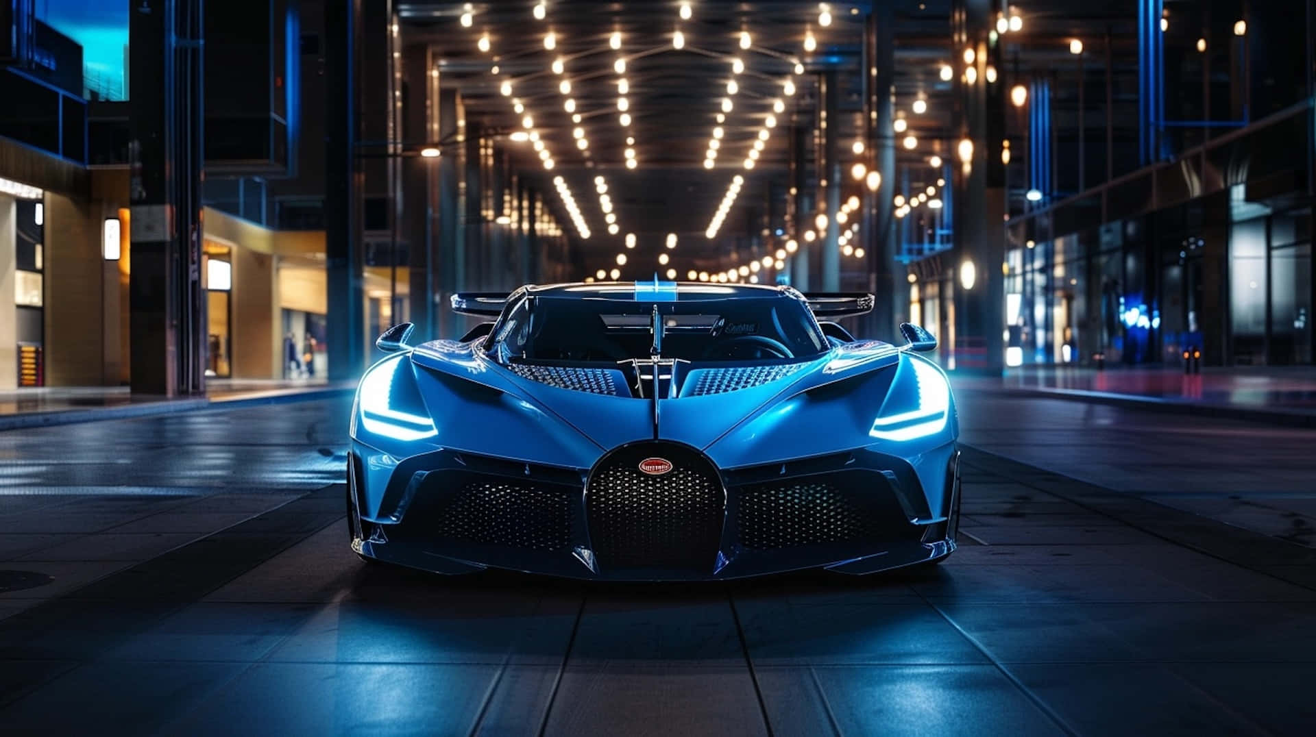 Bugatti Bolide, neon lights, futuristic urban tunnel, Full HD Desktop Wallpaper