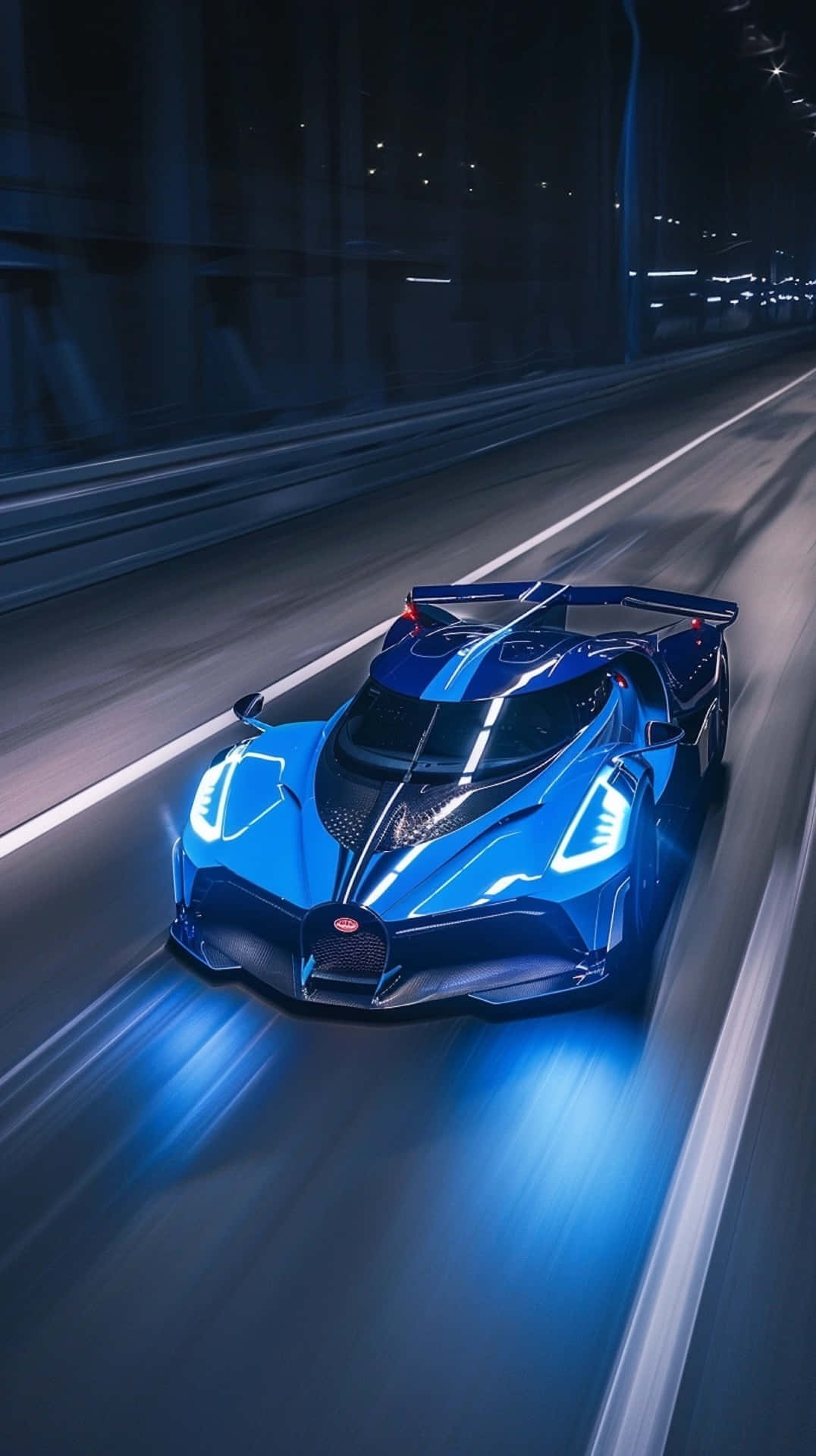 Bugatti Bolide, Night Drive, glowing blue, Full HD Phone Wallpaper