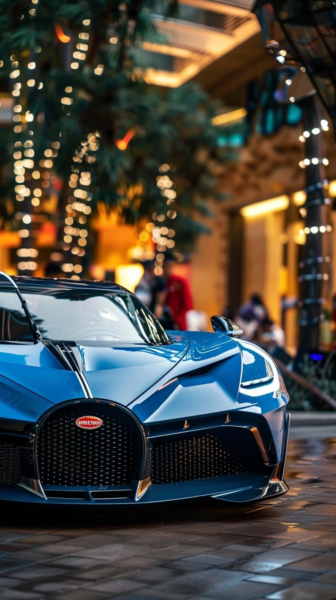 Bugatti Bolide, sleek blue, warm streetlights, Full HD Phone Wallpaper