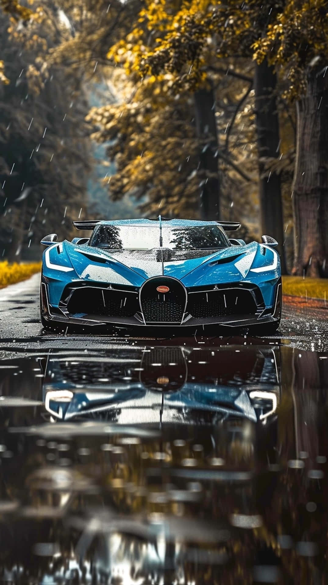 Bugatti Bolide, sleek blue, raindrops, Full HD Phone Wallpaper