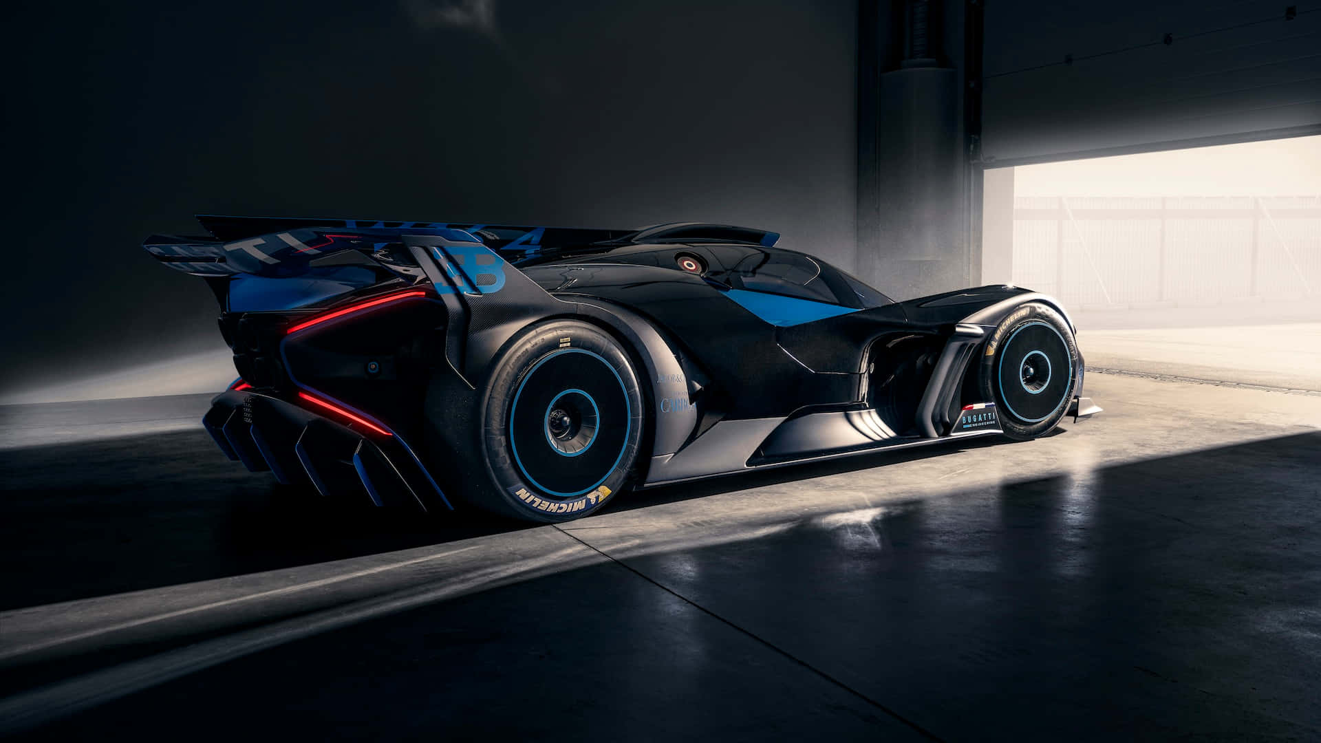 Bugatti Bolide, black and blue, glowing red accents, Full HD Desktop Wallpaper