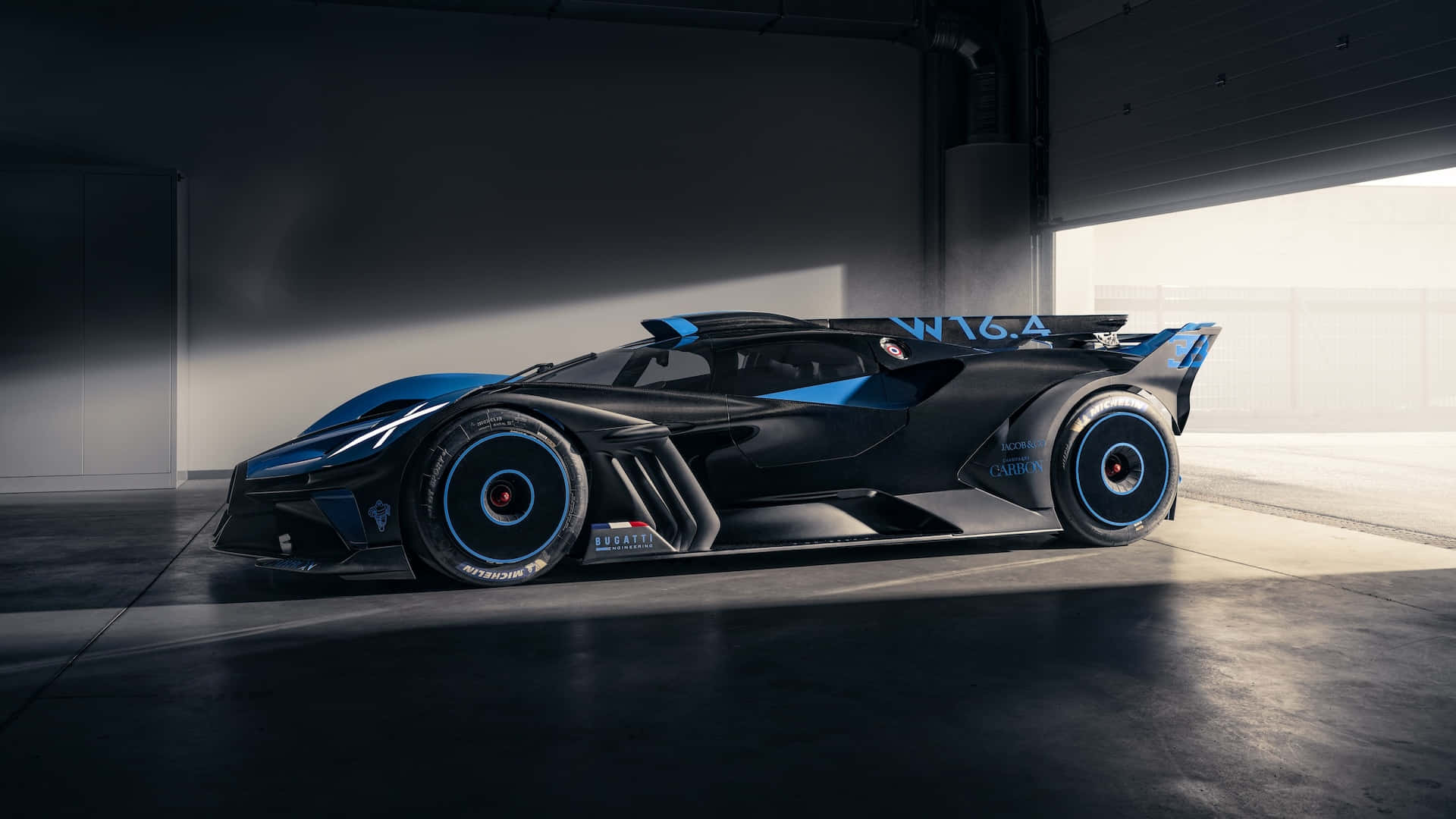 Bugatti Bolide, track ready, black and blue, Full HD Desktop Wallpaper