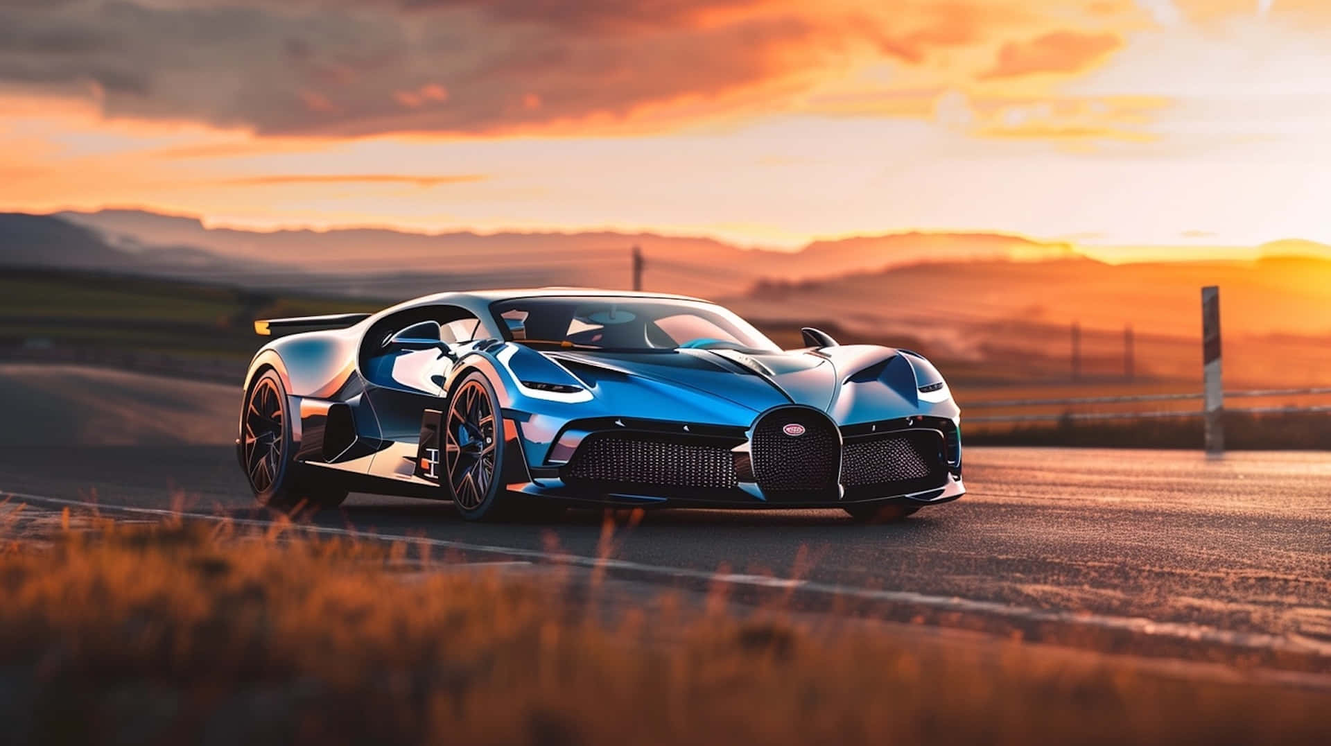 Bugatti Bolide, sunset, desert road, Full HD Desktop Wallpaper