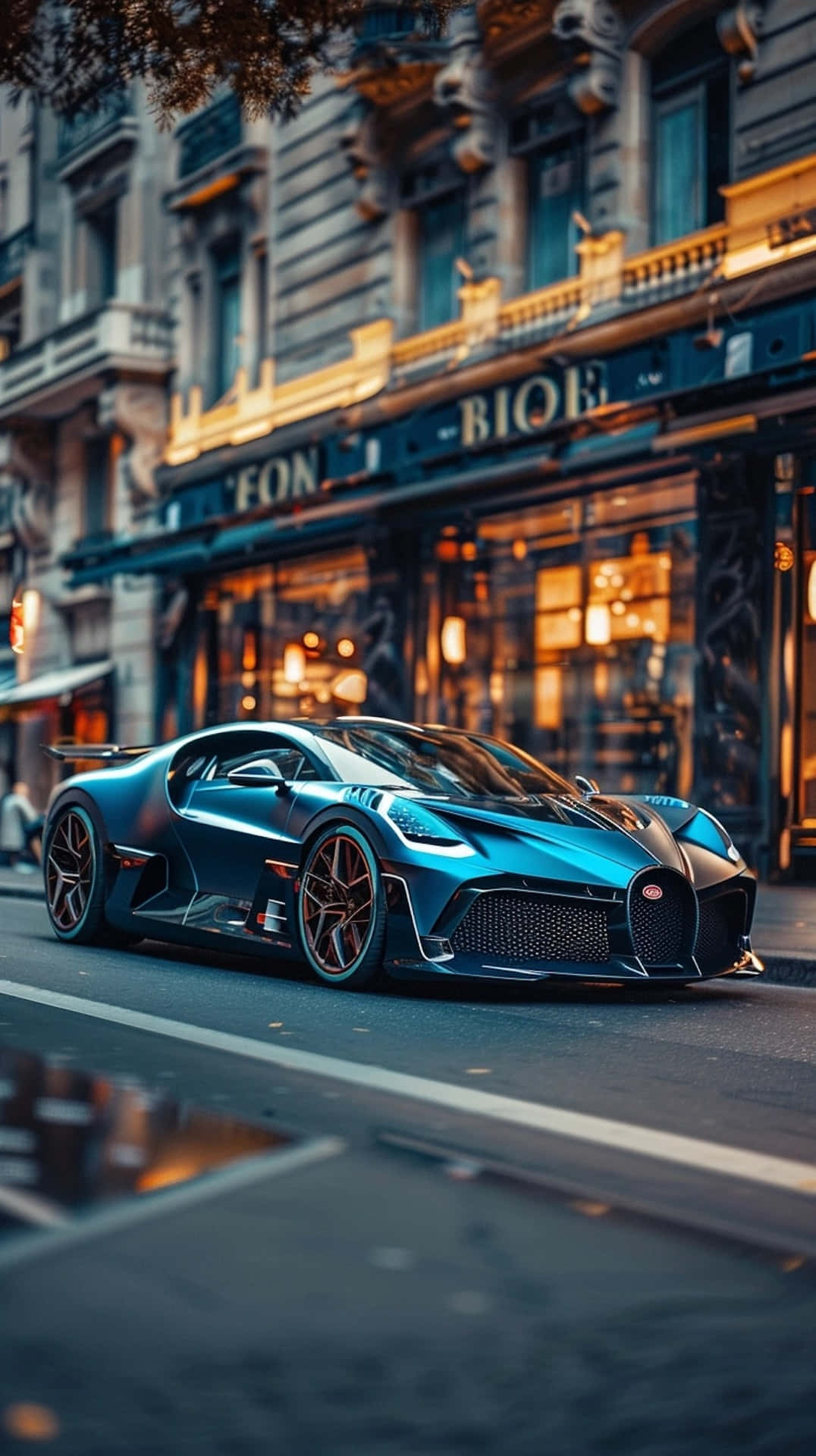 Bugatti Bolide, Parisian street, golden hour, Full HD Phone Wallpaper