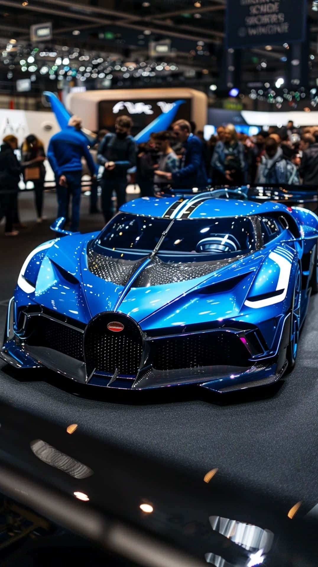 Bugatti Bolide, gleaming blue, white stripes, Full HD Phone Wallpaper