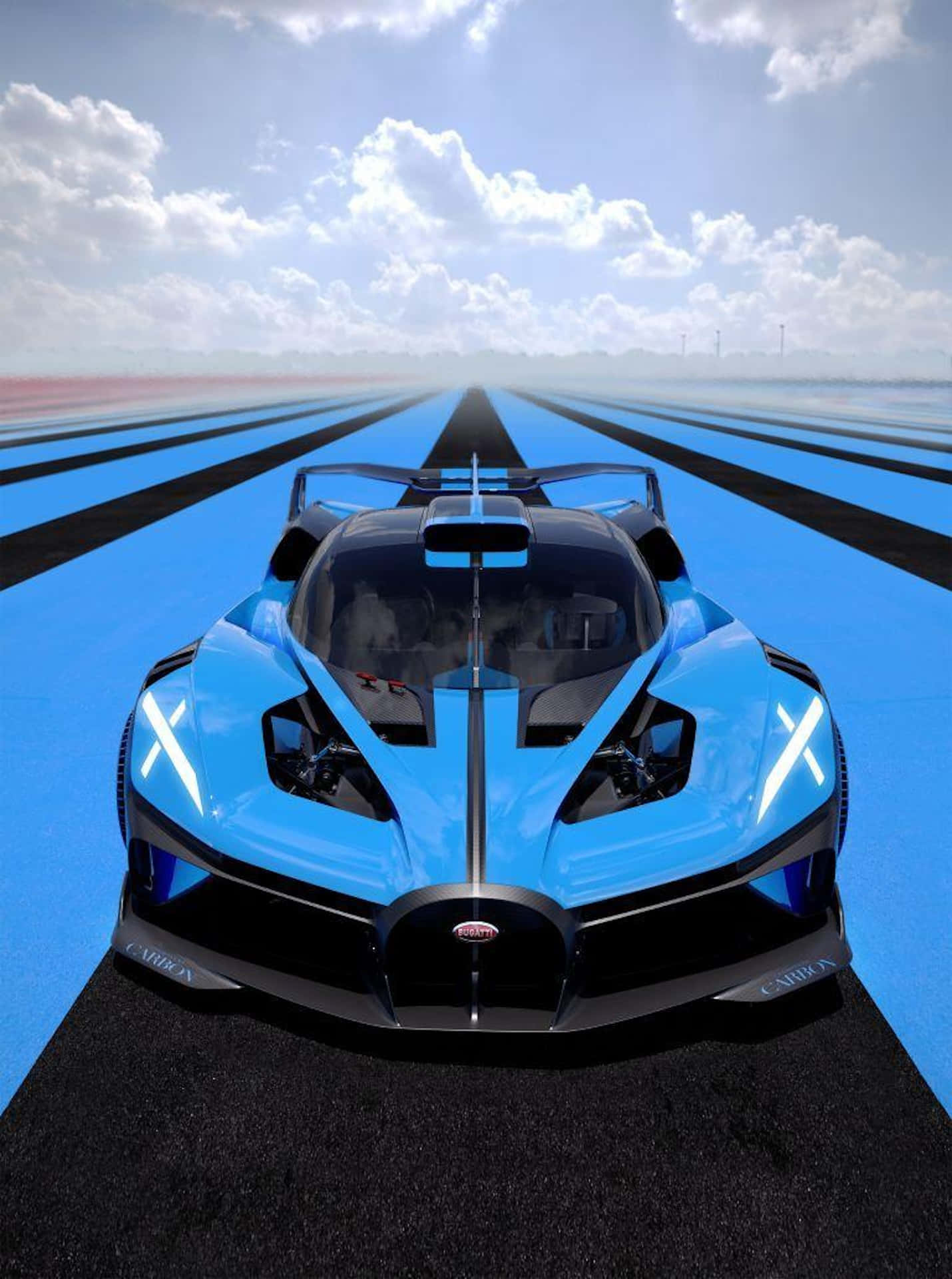 Bugatti Bolide, futuristic blue, blue and black striped track, Full HD Phone Wallpaper