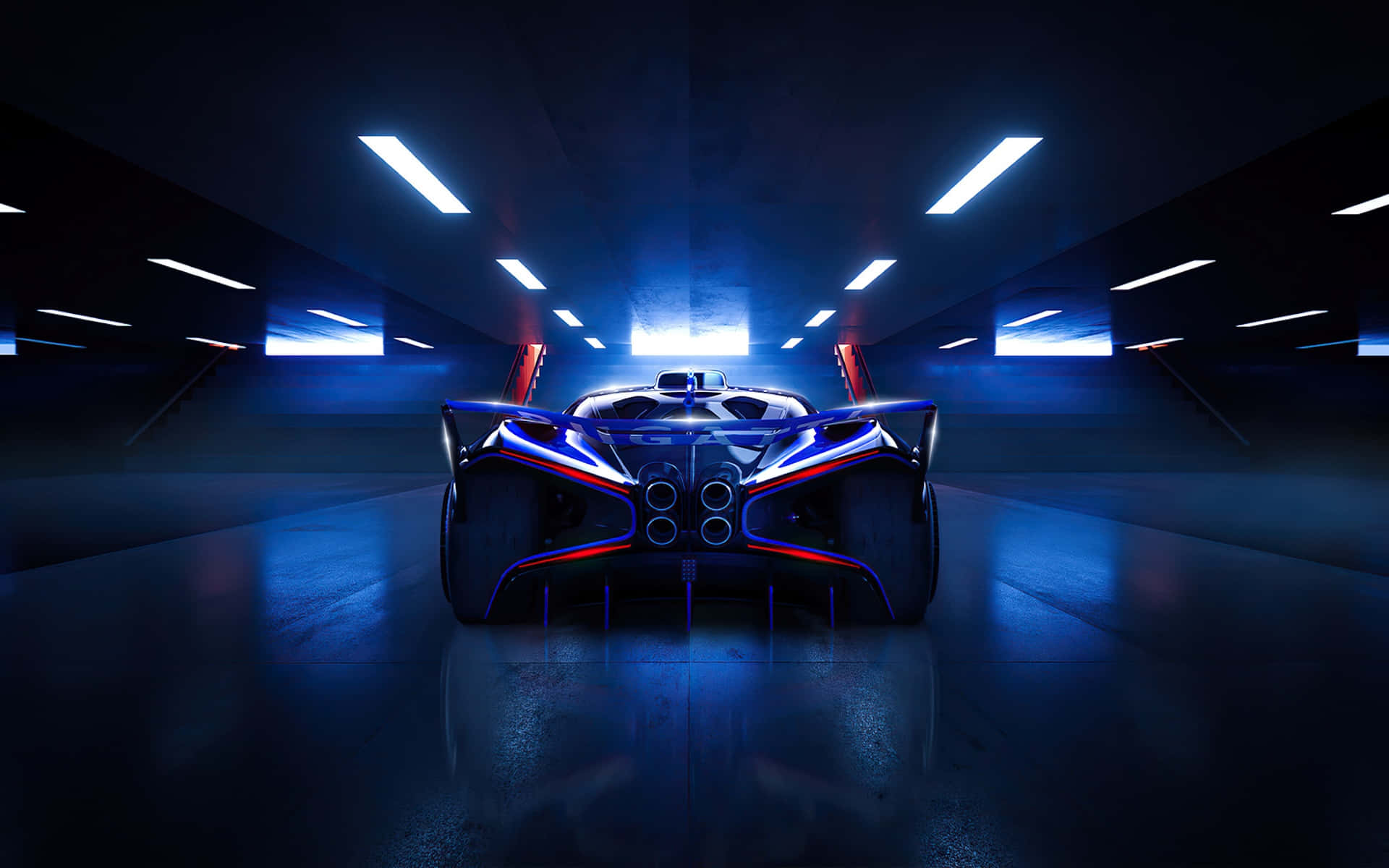 Bugatti Bolide, glowing blue accents, glowing red accents, Full HD Desktop Wallpaper