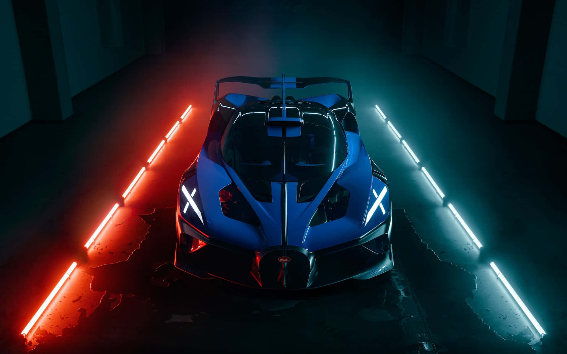 Bugatti Bolide, neon lights, red and cyan, Full HD Desktop Wallpaper