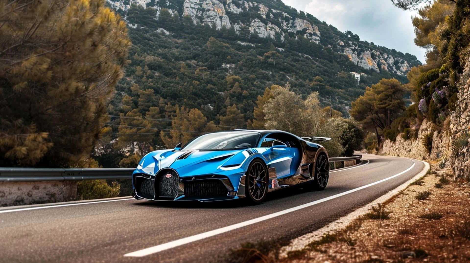 Bugatti Bolide, mountain road, dense forests, Full HD Desktop Wallpaper