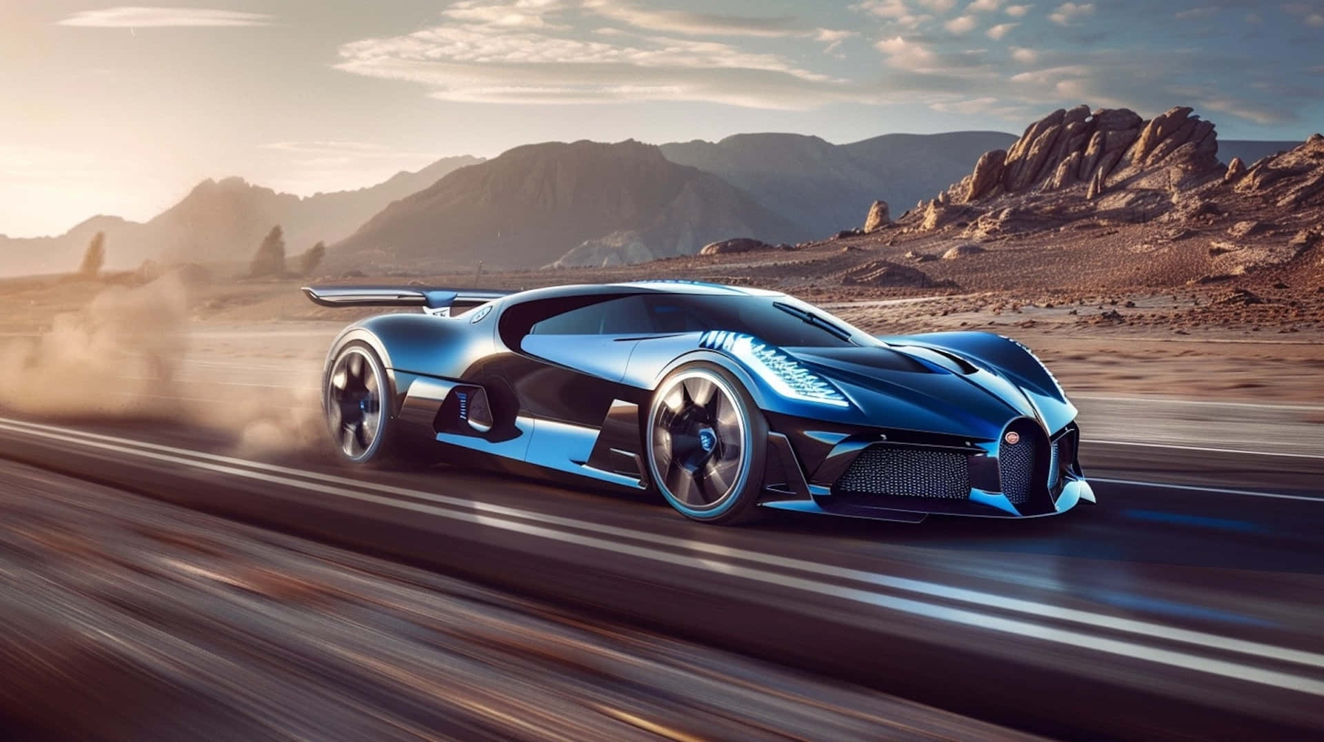 Bugatti Bolide, desert highway, rocky mountains, Full HD Desktop Wallpaper